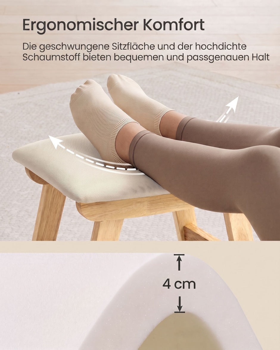 Zitbankje – Houten Poten – Linnenlook – Voetenbank voor Hal of Slaapkamer – Beige