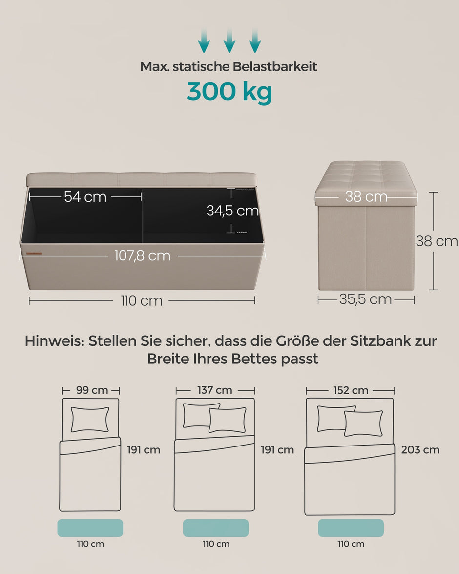 Opbergbank - 110 cm - Opvouwbaar - Kunstleer - Lichtbeige