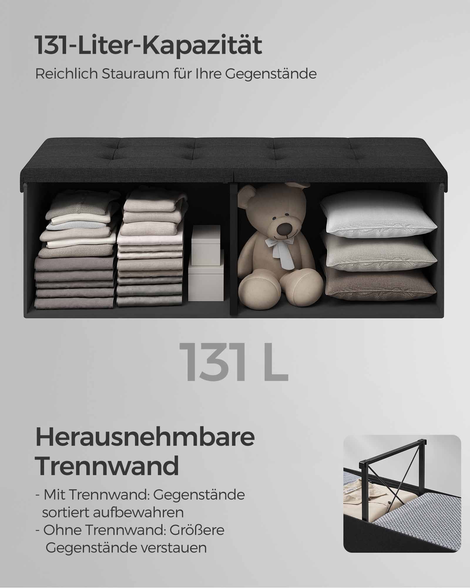 Soffa - med lagringsutrymme - 38 × 110 × 38 cm - bläck -svart