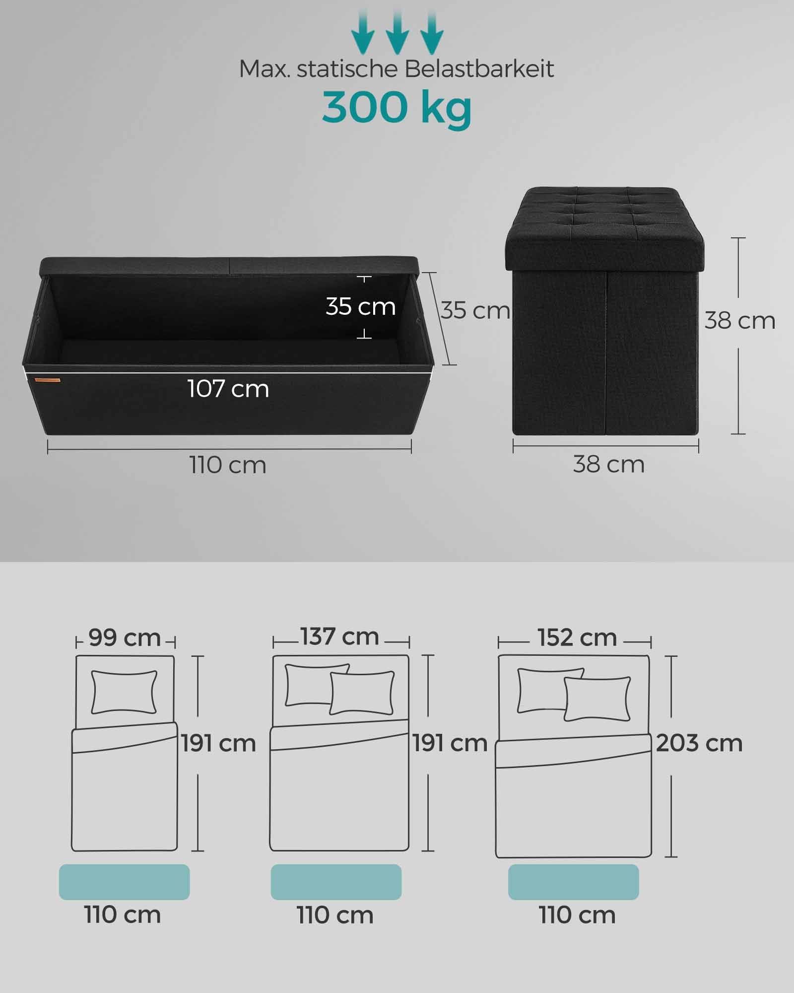 Soffa - med lagringsutrymme - 38 × 110 × 38 cm - bläck -svart