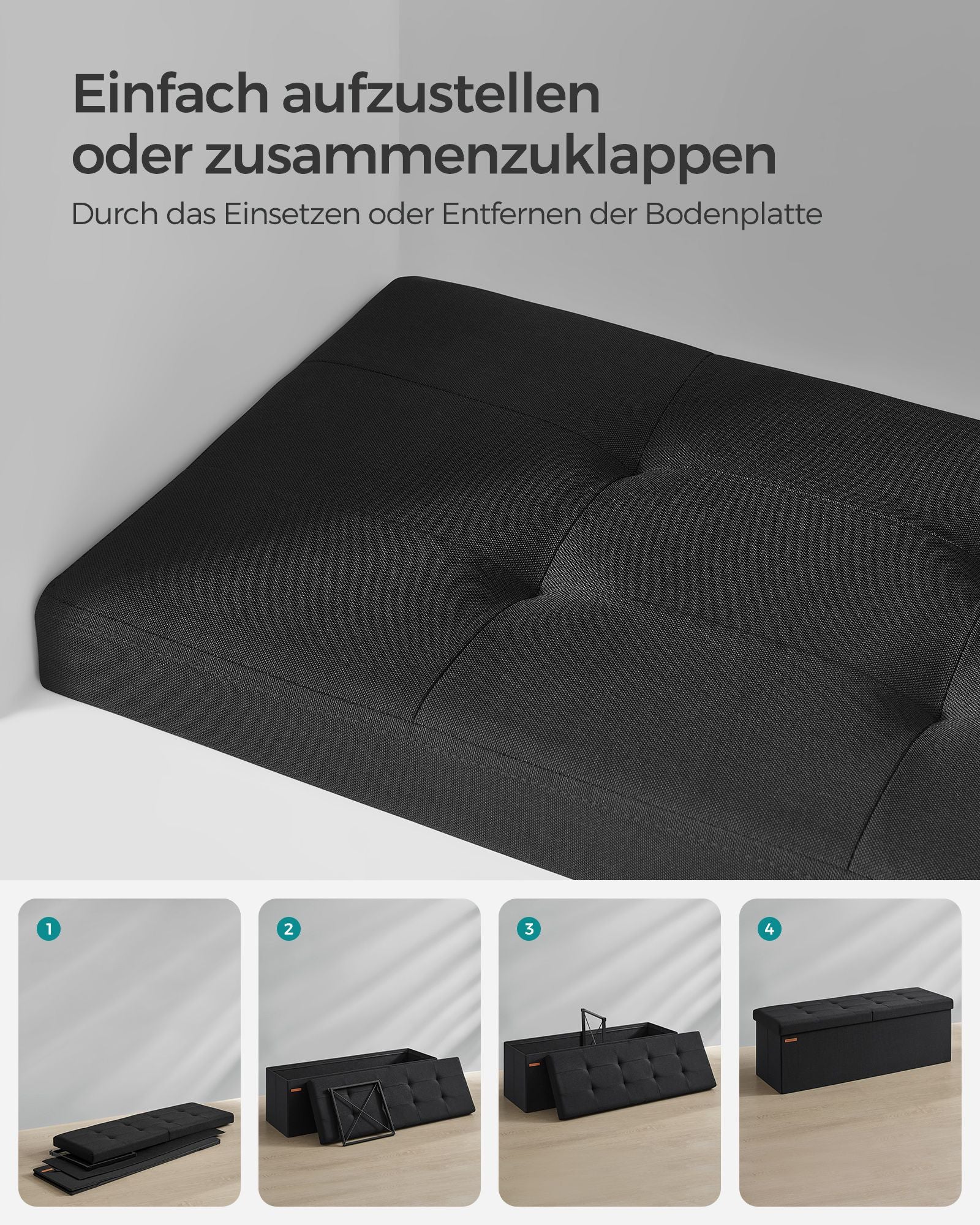 Soffa - med lagringsutrymme - 38 × 110 × 38 cm - bläck -svart