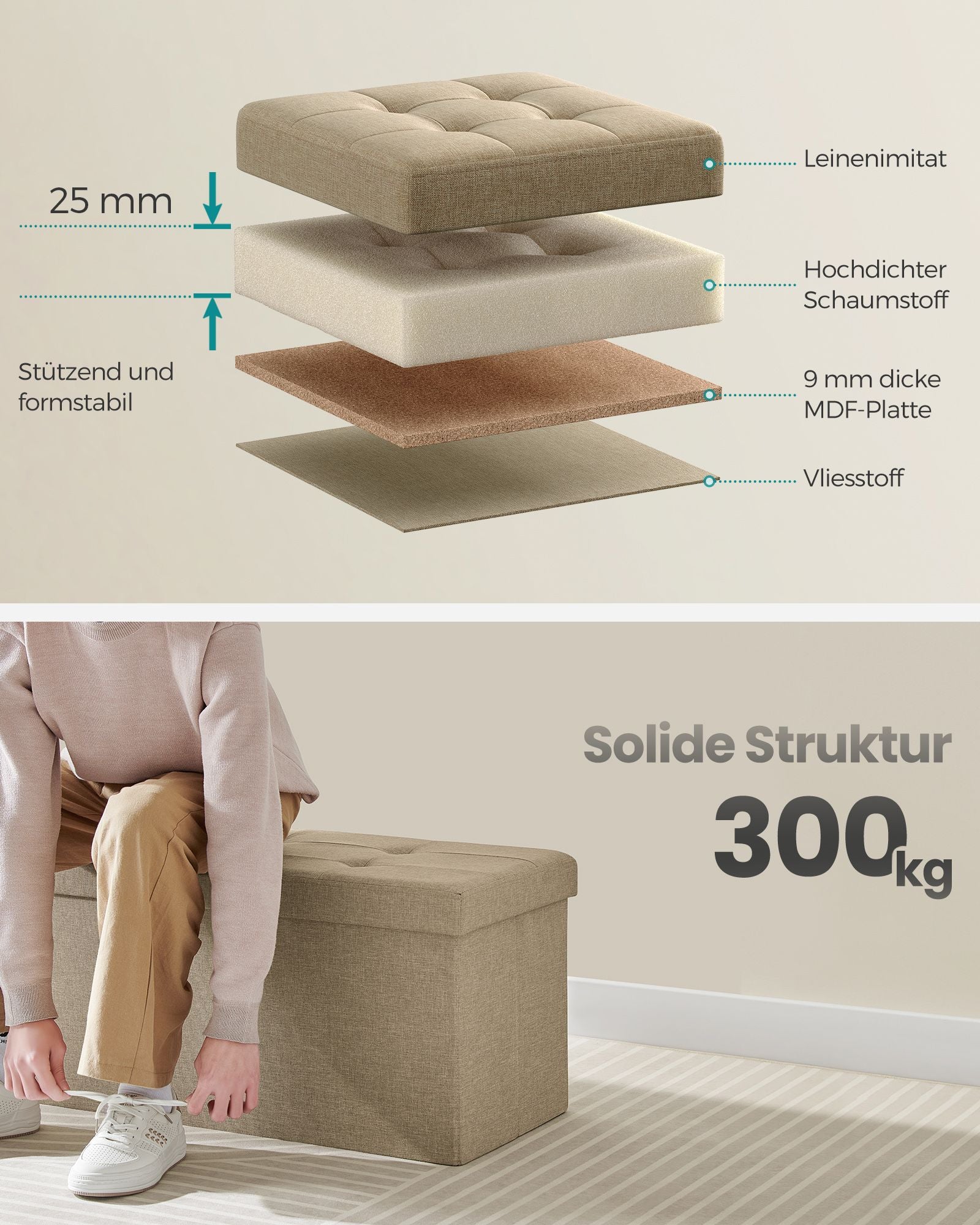 Soffa - med lagringsutrymme - 38 × 110 × 38 cm - Camel Brown