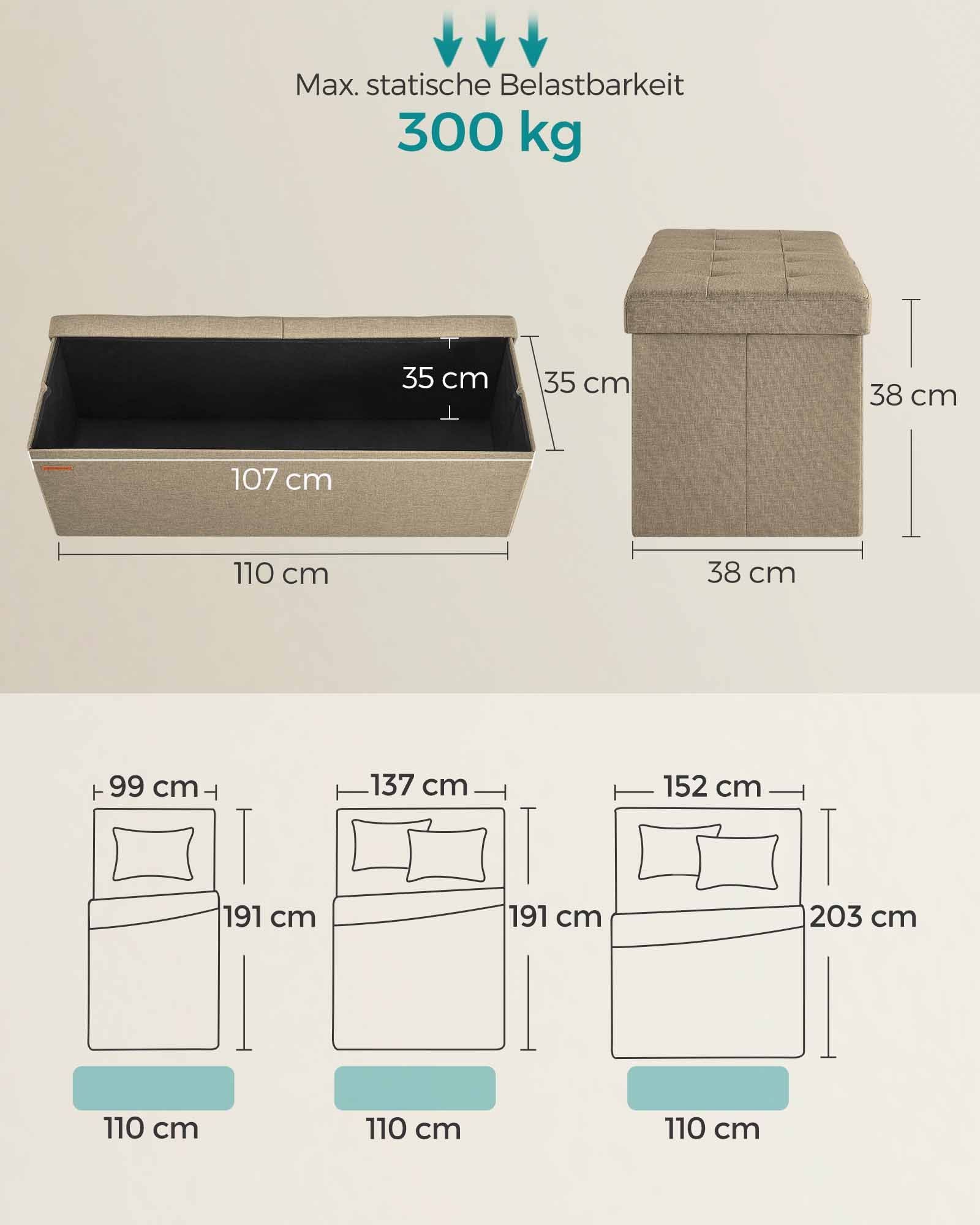 Soffa - med lagringsutrymme - 38 × 110 × 38 cm - Camel Brown