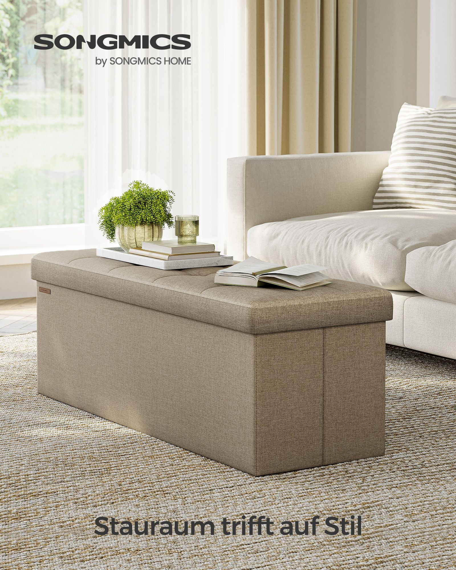 Soffa - 110 cm - vikbar med lagringsutrymme - lätt taupe