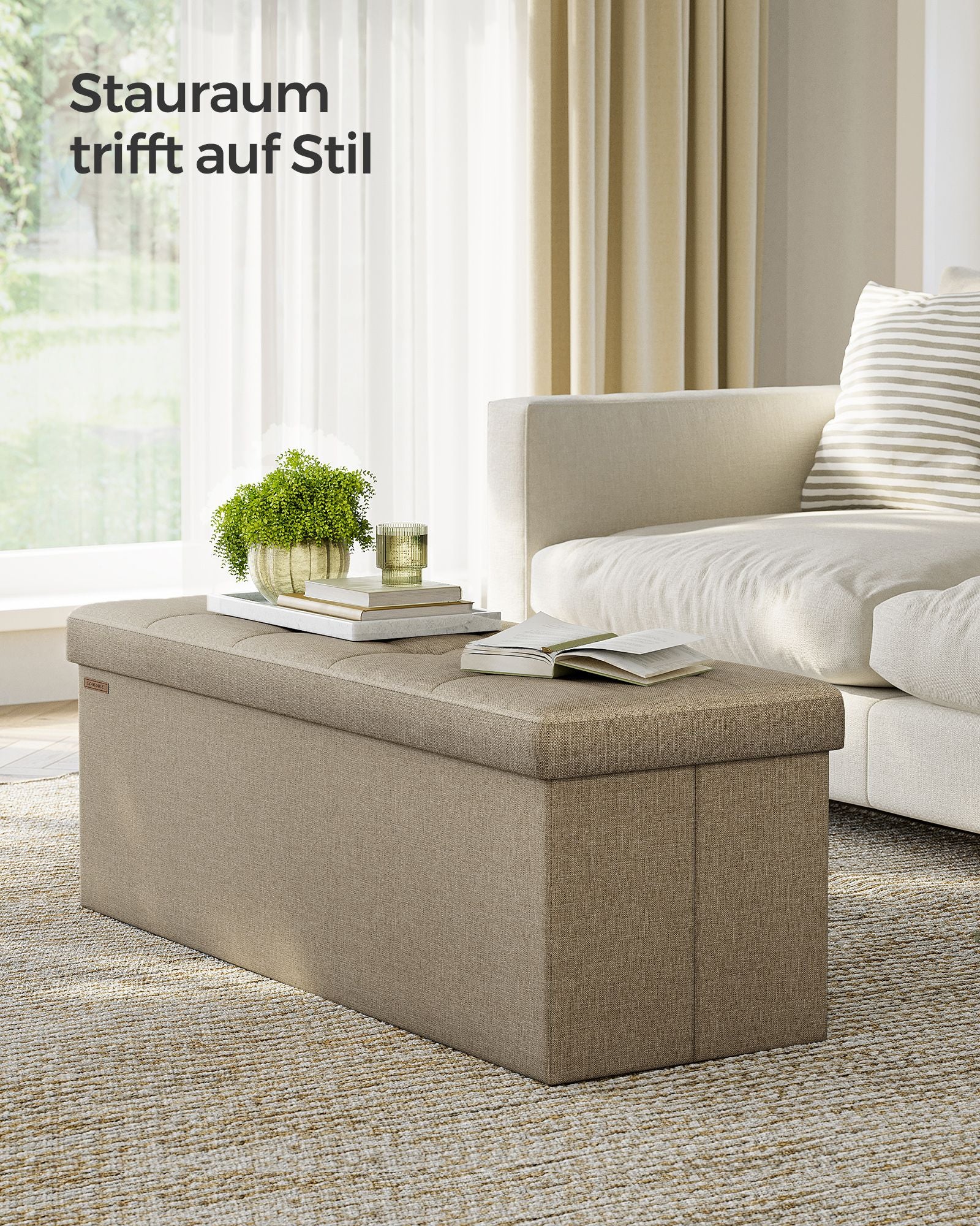 Soffa - 110 cm - vikbar med lagringsutrymme - lätt taupe