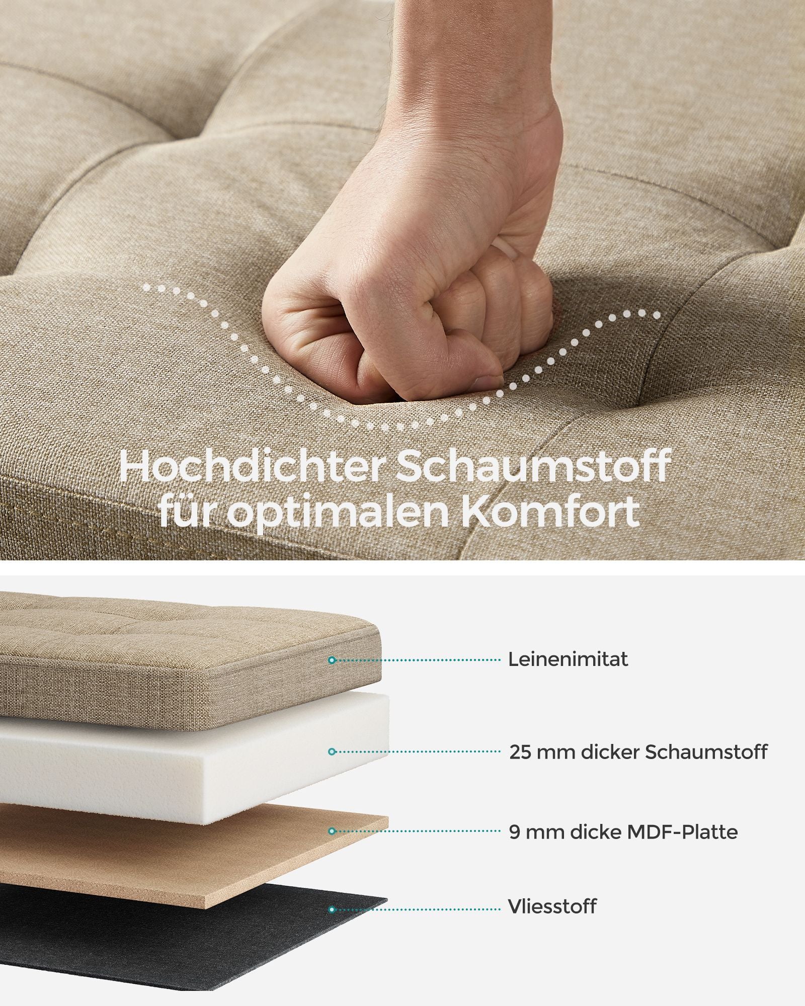 Soffa - 110 cm - vikbar med lagringsutrymme - lätt taupe