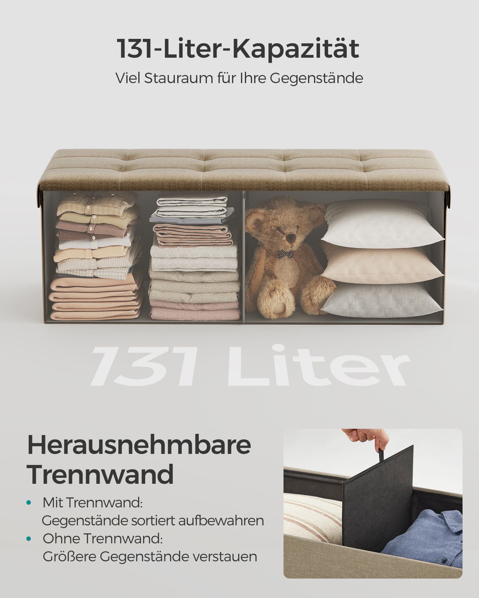 Soffa - 110 cm - vikbar med lagringsutrymme - lätt taupe