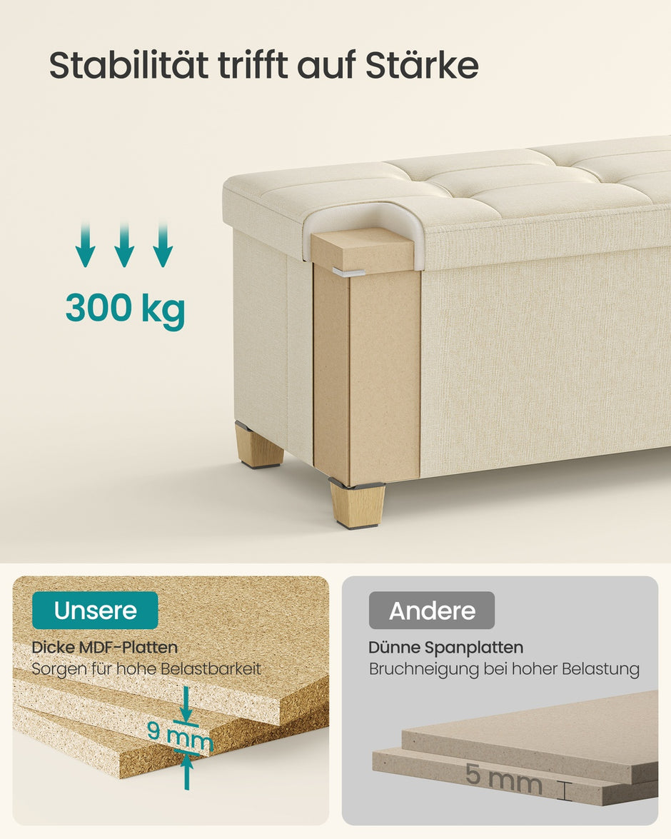 Opbergbank - 110 cm - Scharnierend Deksel - Linnenlook - Lichtbeige