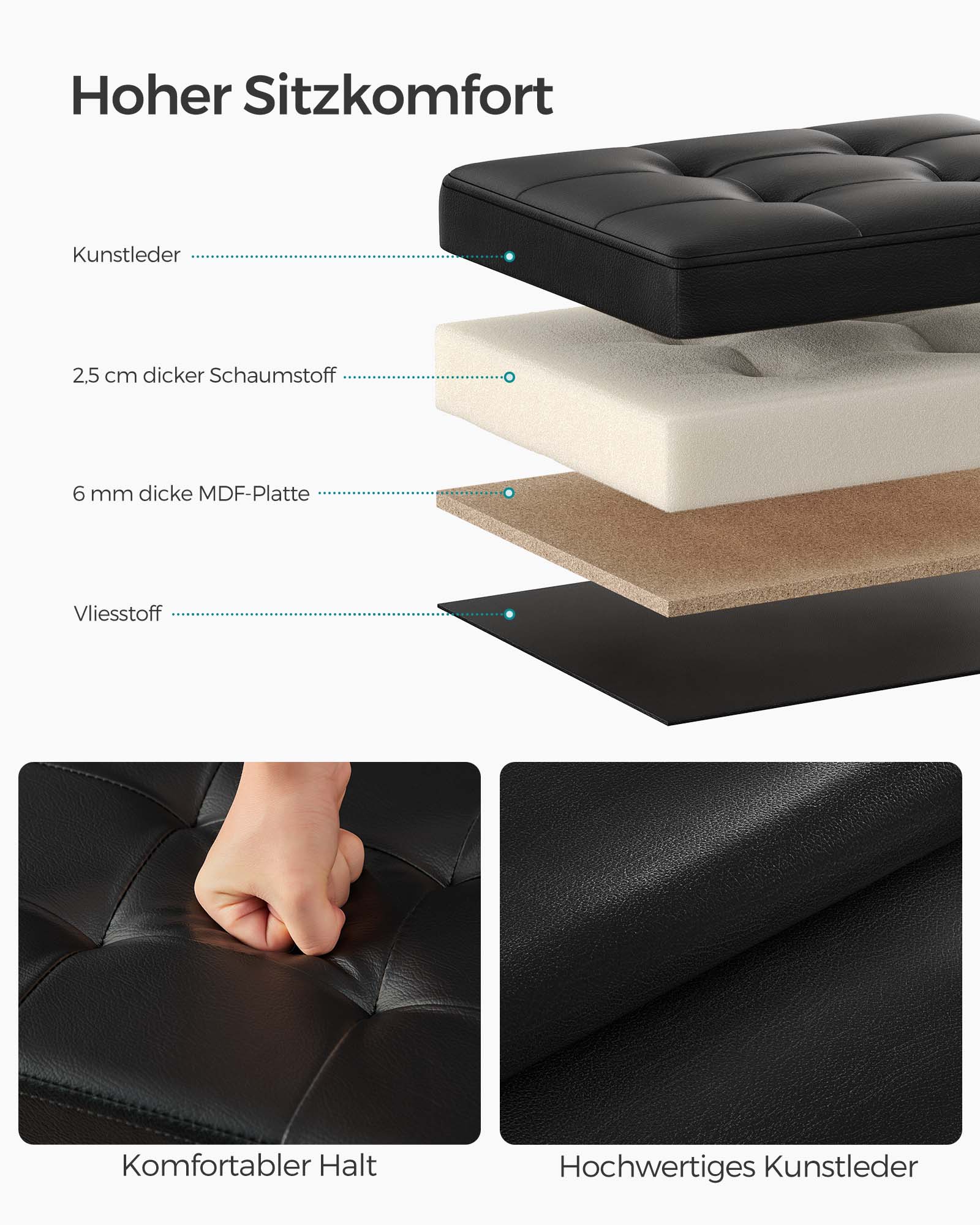 Vikbar soffa med förvaringsutrymme 41 cm bläck -svart