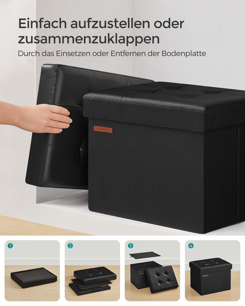Hopfällbar soffa med förvaringsutrymme – Kompakt och robust – Bläcksvart