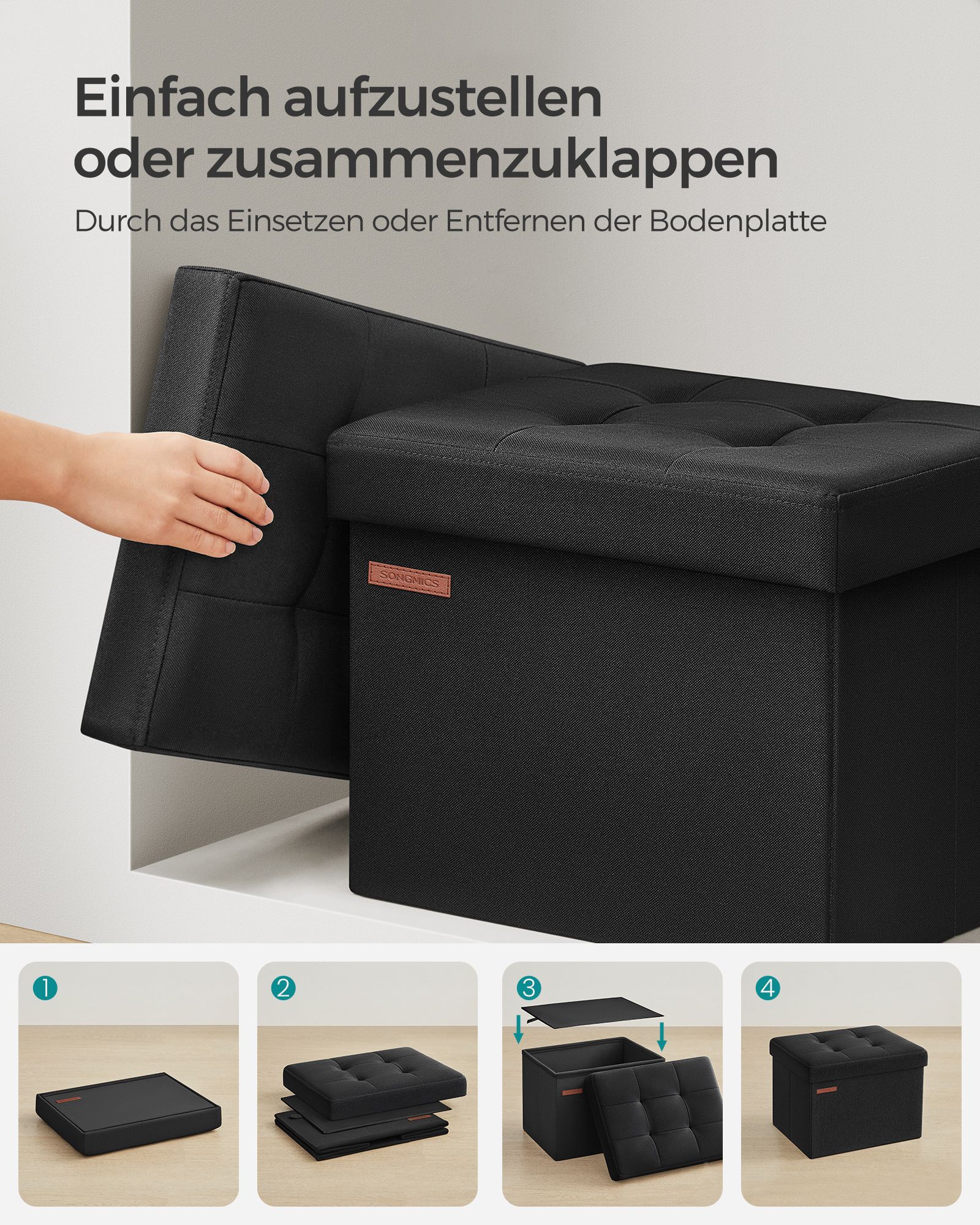 Bank - med lagringsutrymme - grundläggande svart