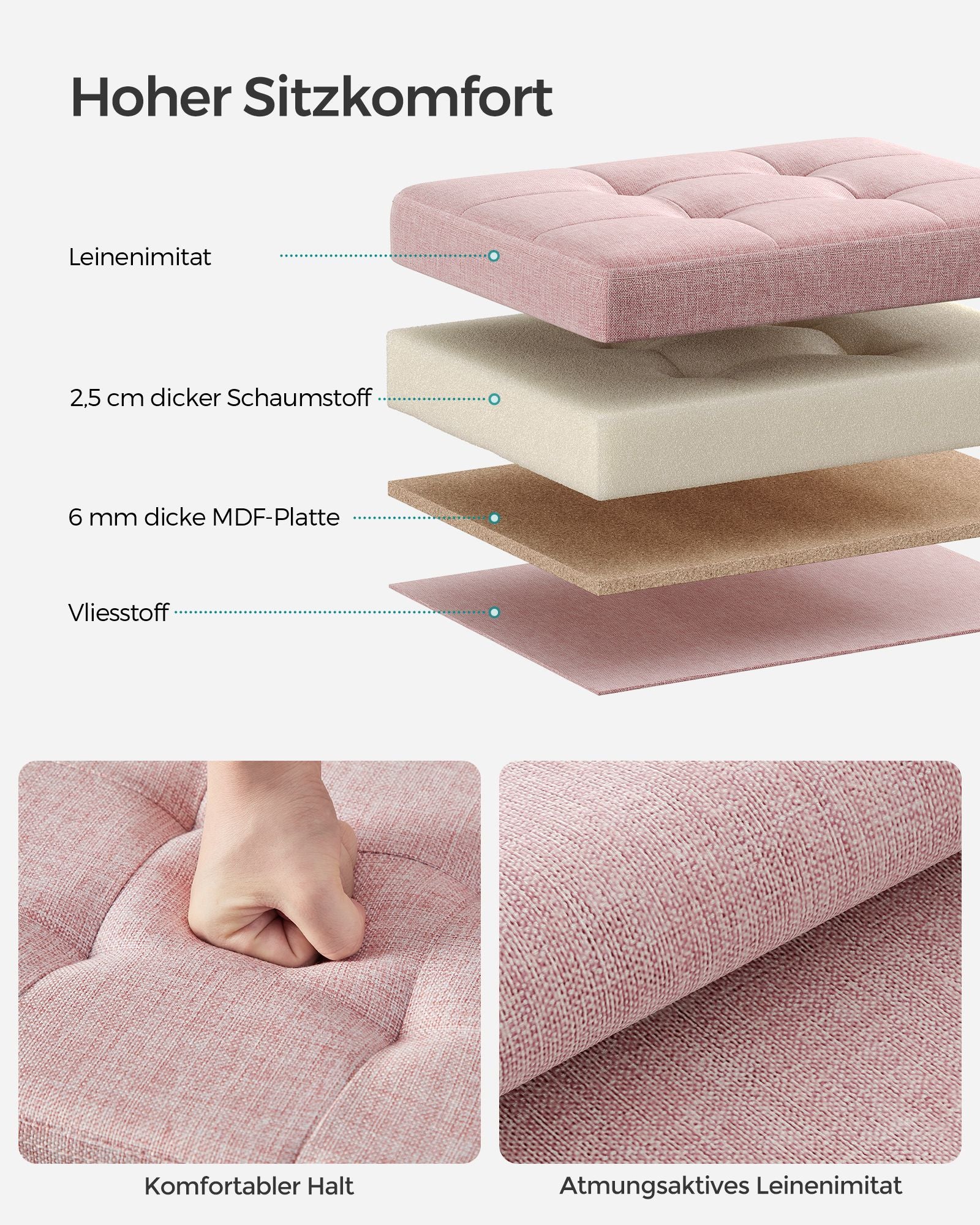 Bänk - med förvaringsutrymme - pastellrosa