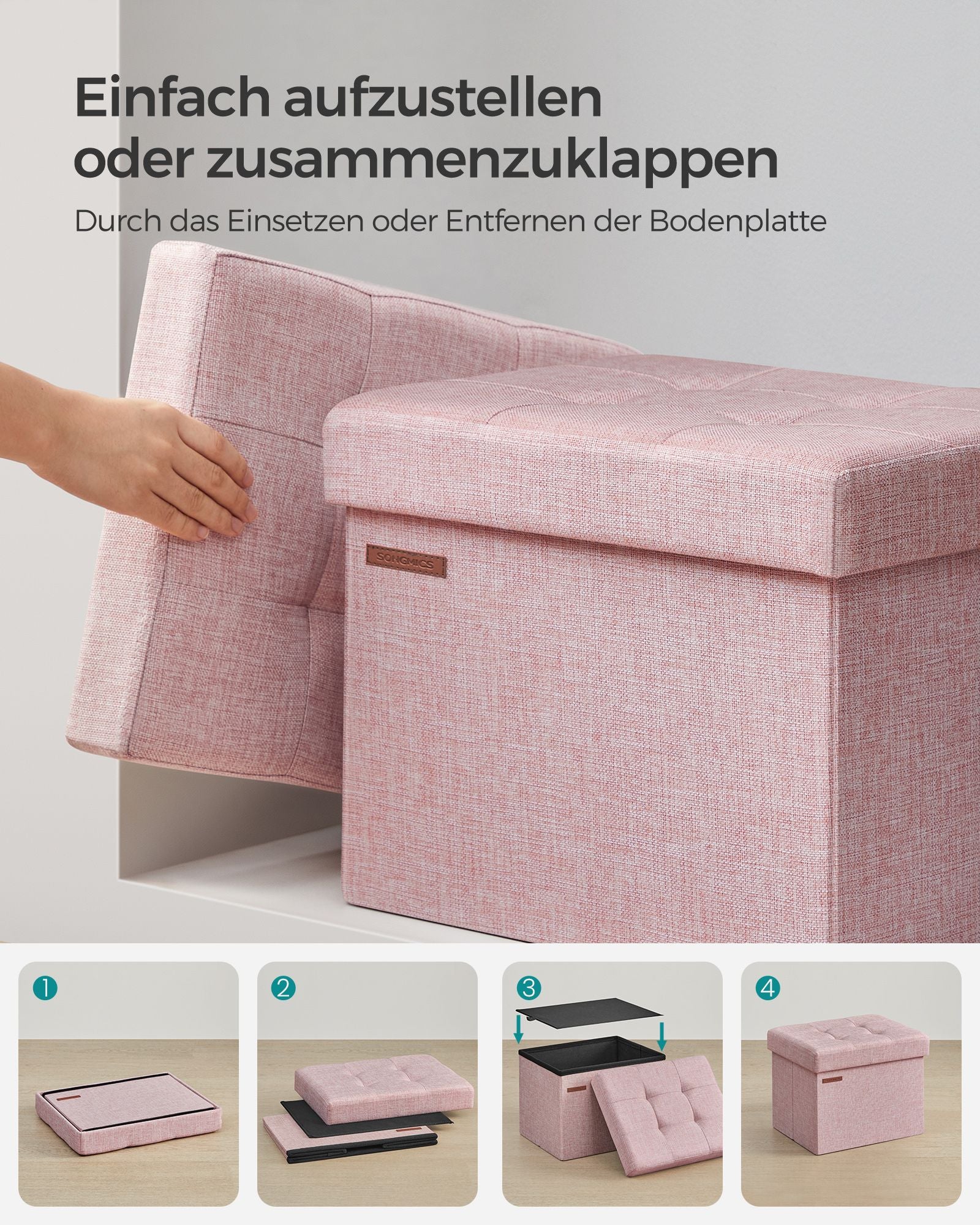 Bänk - med förvaringsutrymme - pastellrosa
