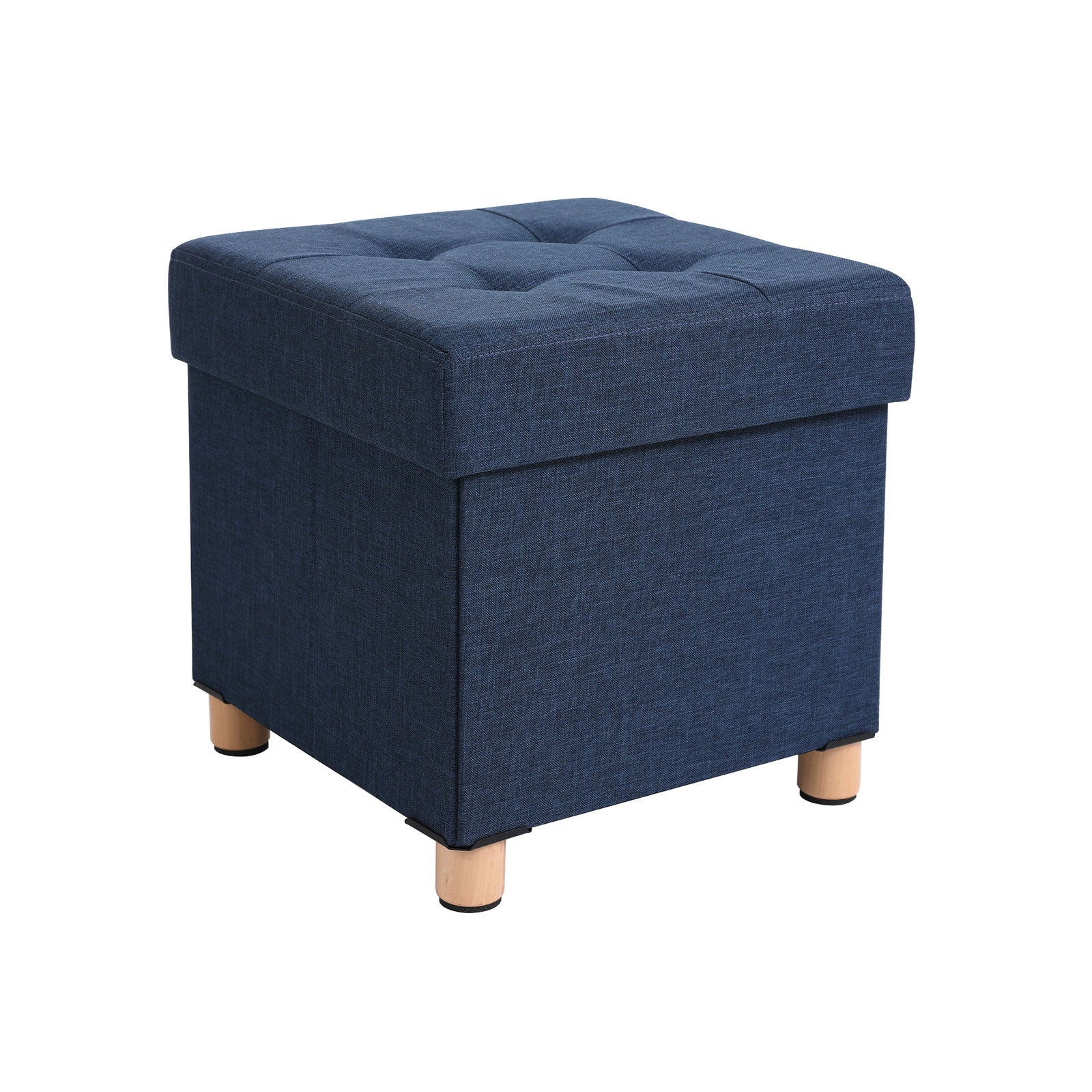 Pouf - med förvaringsutrymme - träben - säteslåda - beige