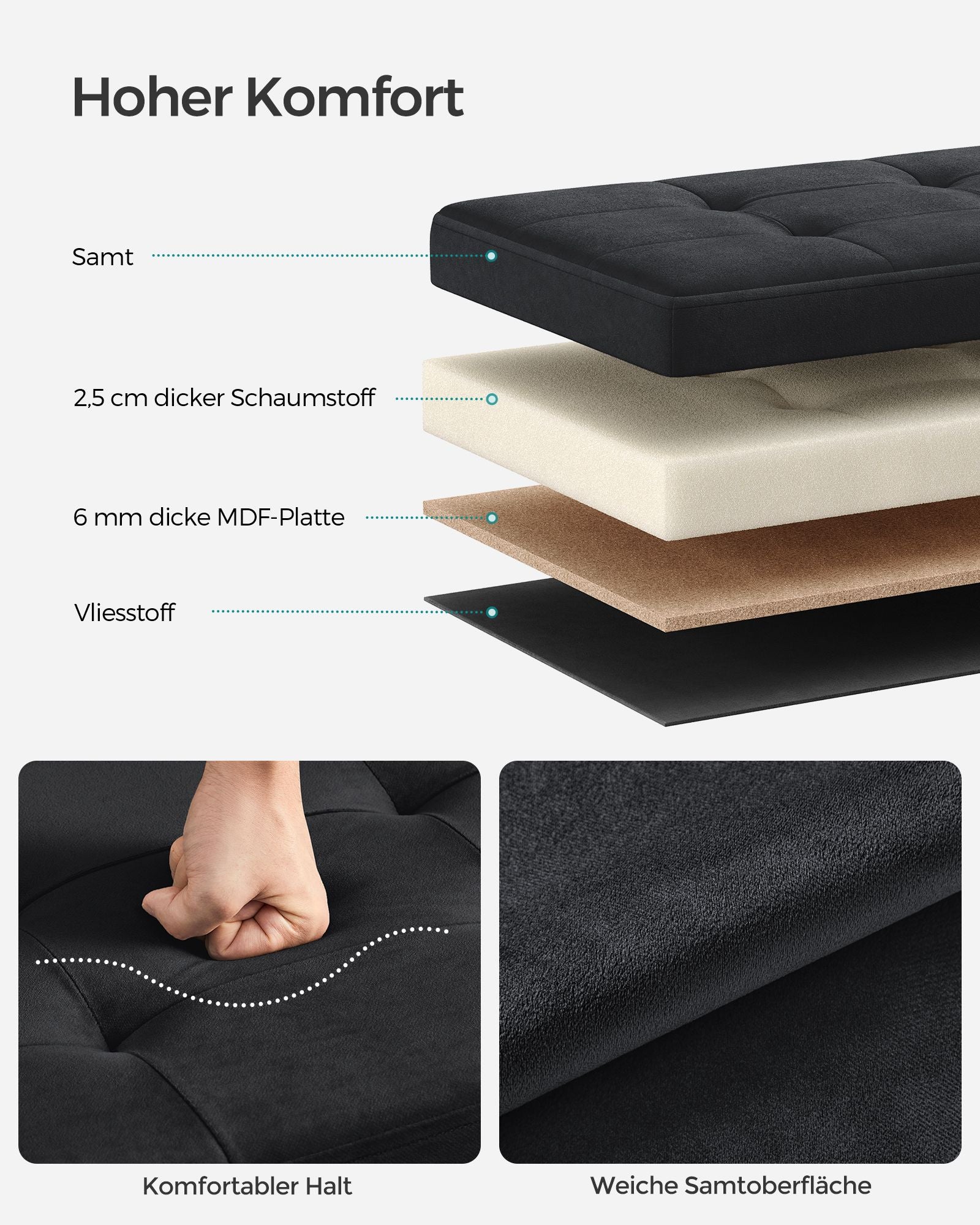 Bänk - med lagringsutrymme - Velvet - med bläck -svart lock