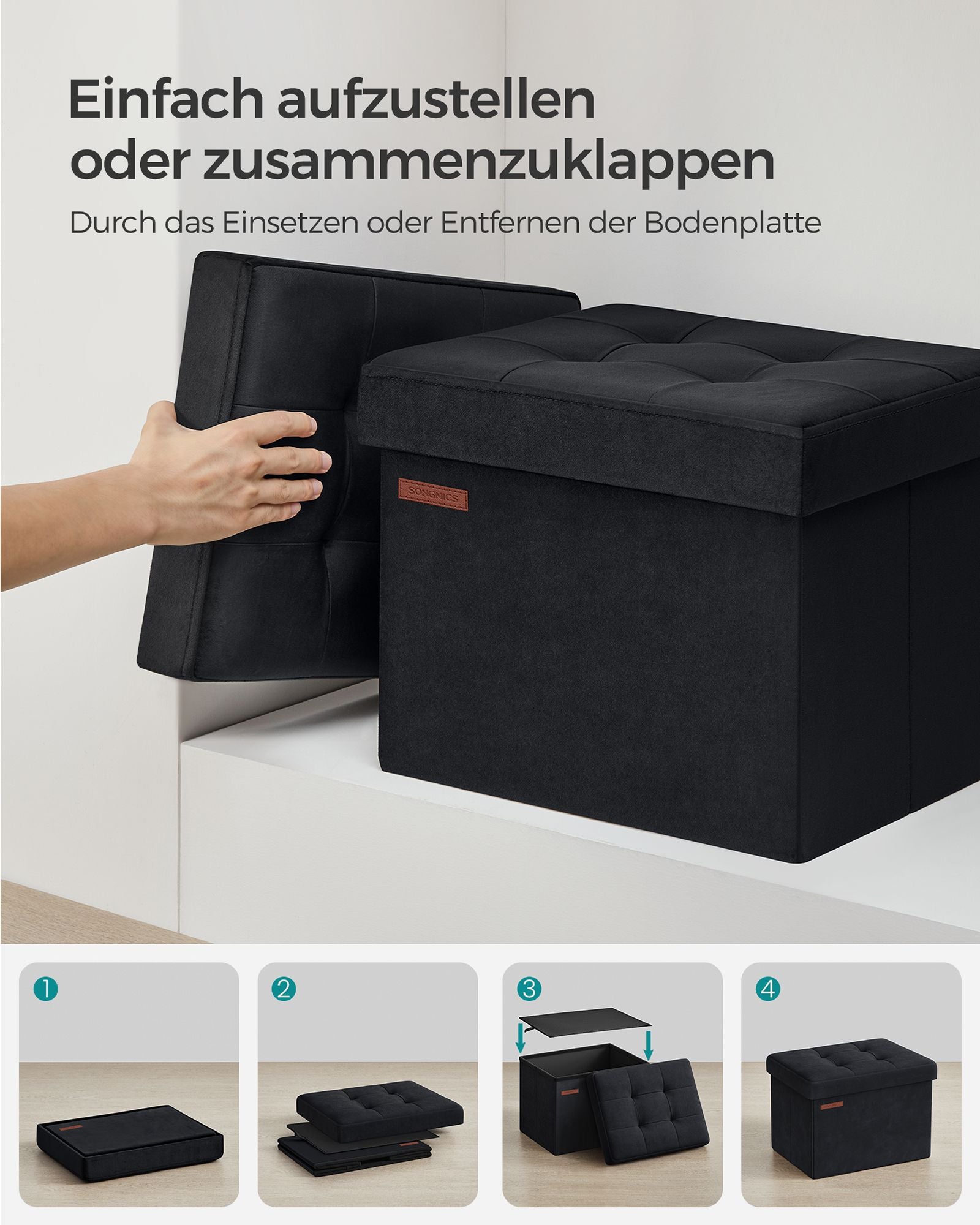 Bänk - med lagringsutrymme - Velvet - med bläck -svart lock