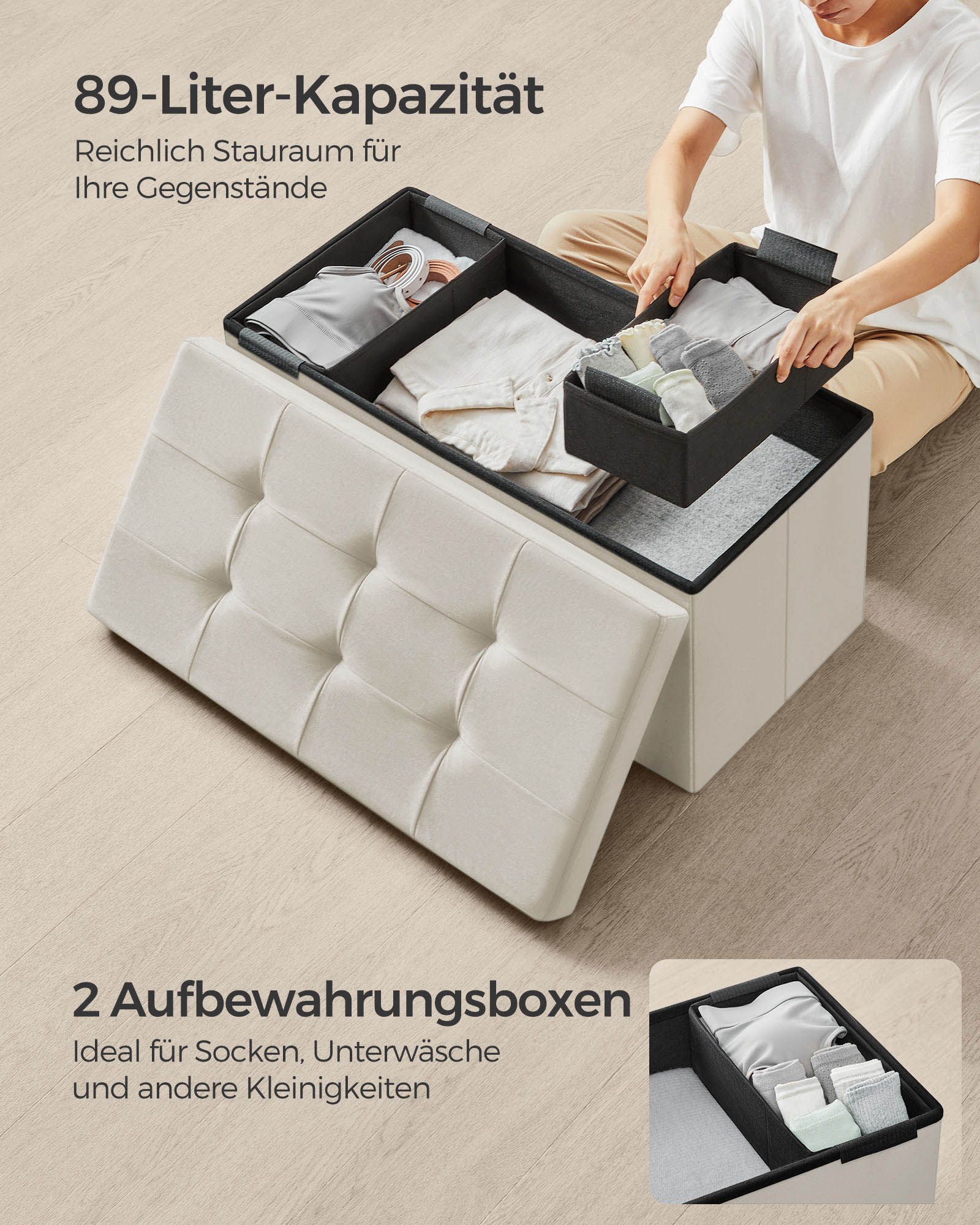 Bank - med lagringsutrymme - sammet - 38 × 76 × 38 cm