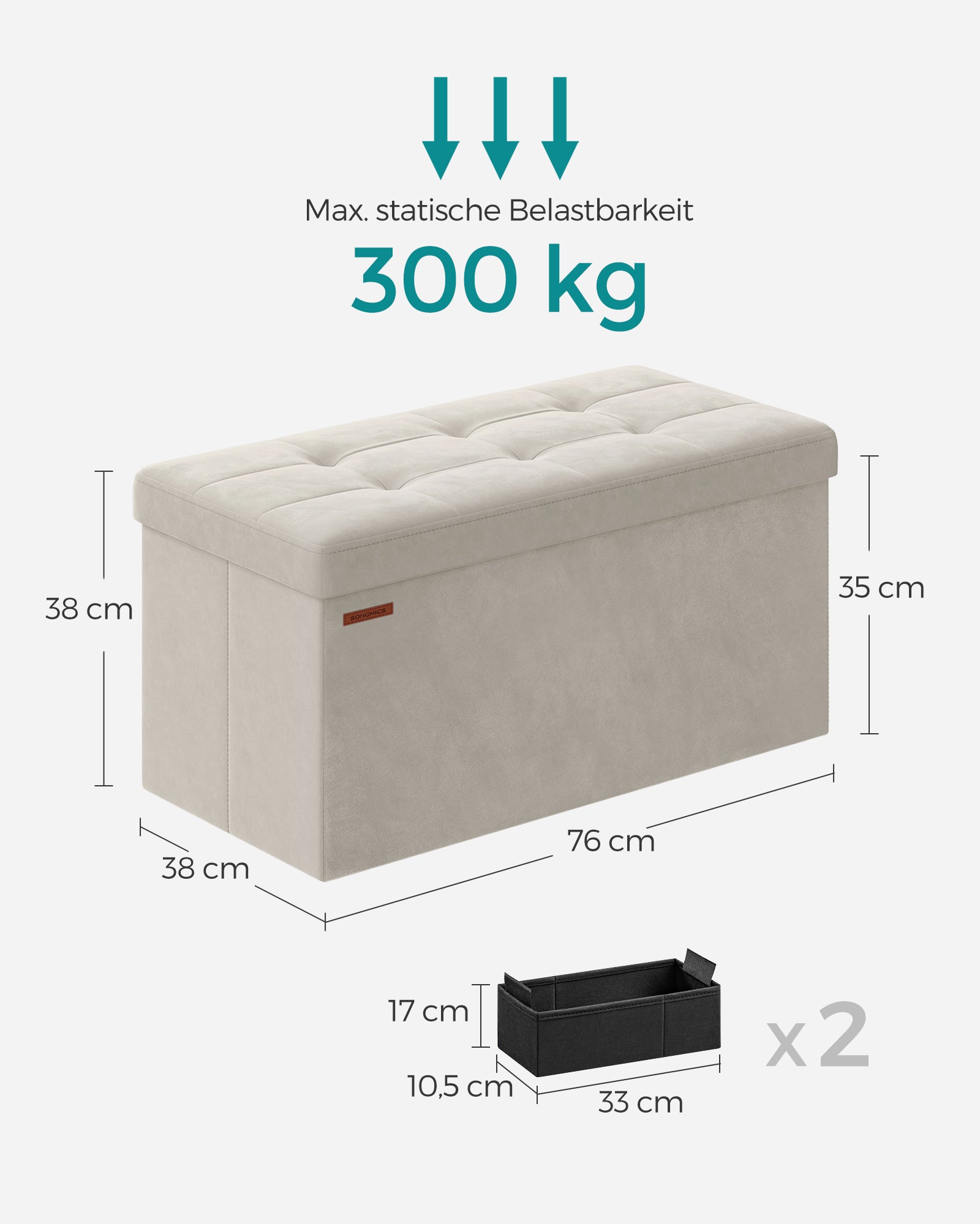 Bank - med lagringsutrymme - sammet - 38 × 76 × 38 cm