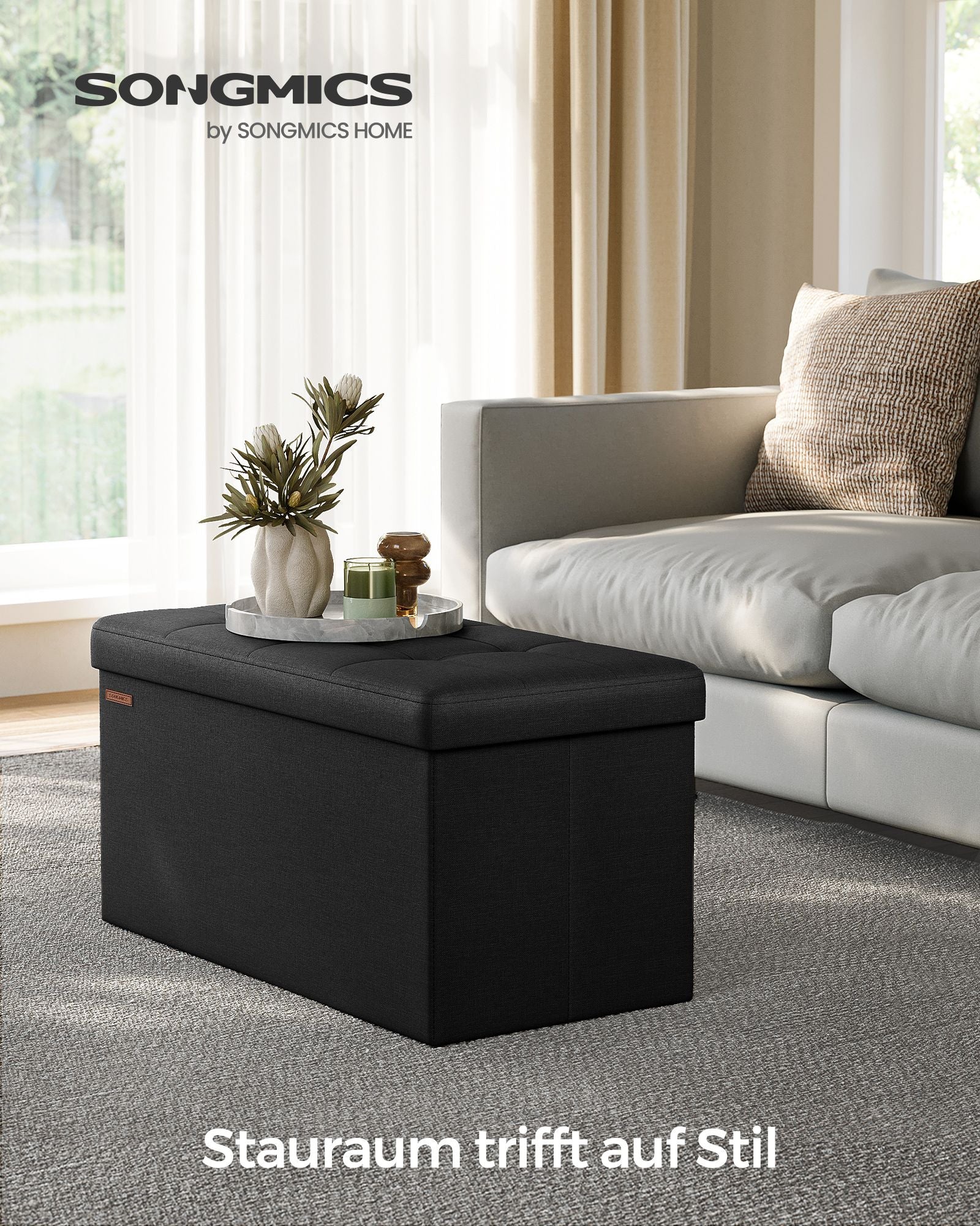 Soffa - 76 cm - vikbar med lagringsutrymme - svart