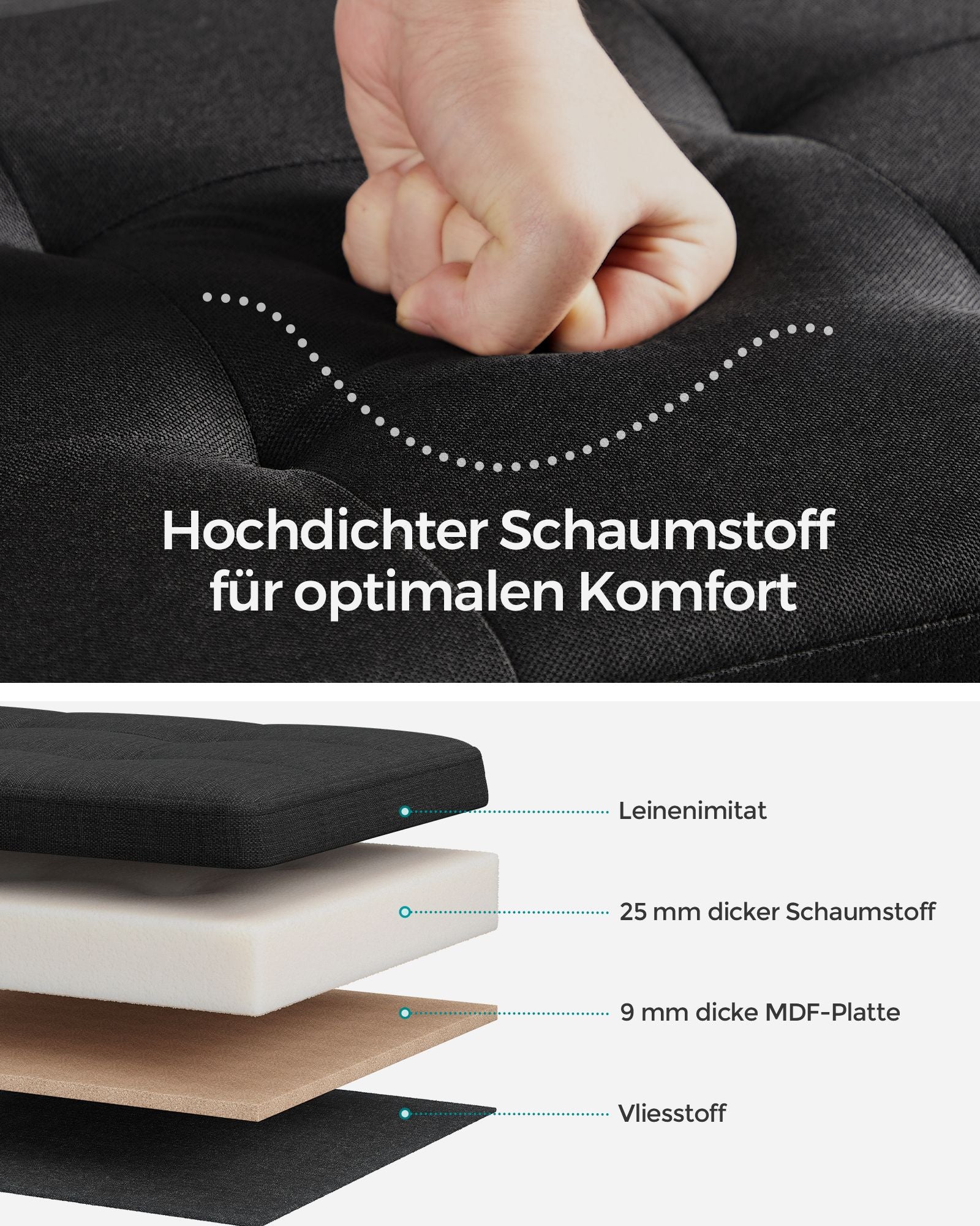 Soffa - 76 cm - vikbar med lagringsutrymme - svart
