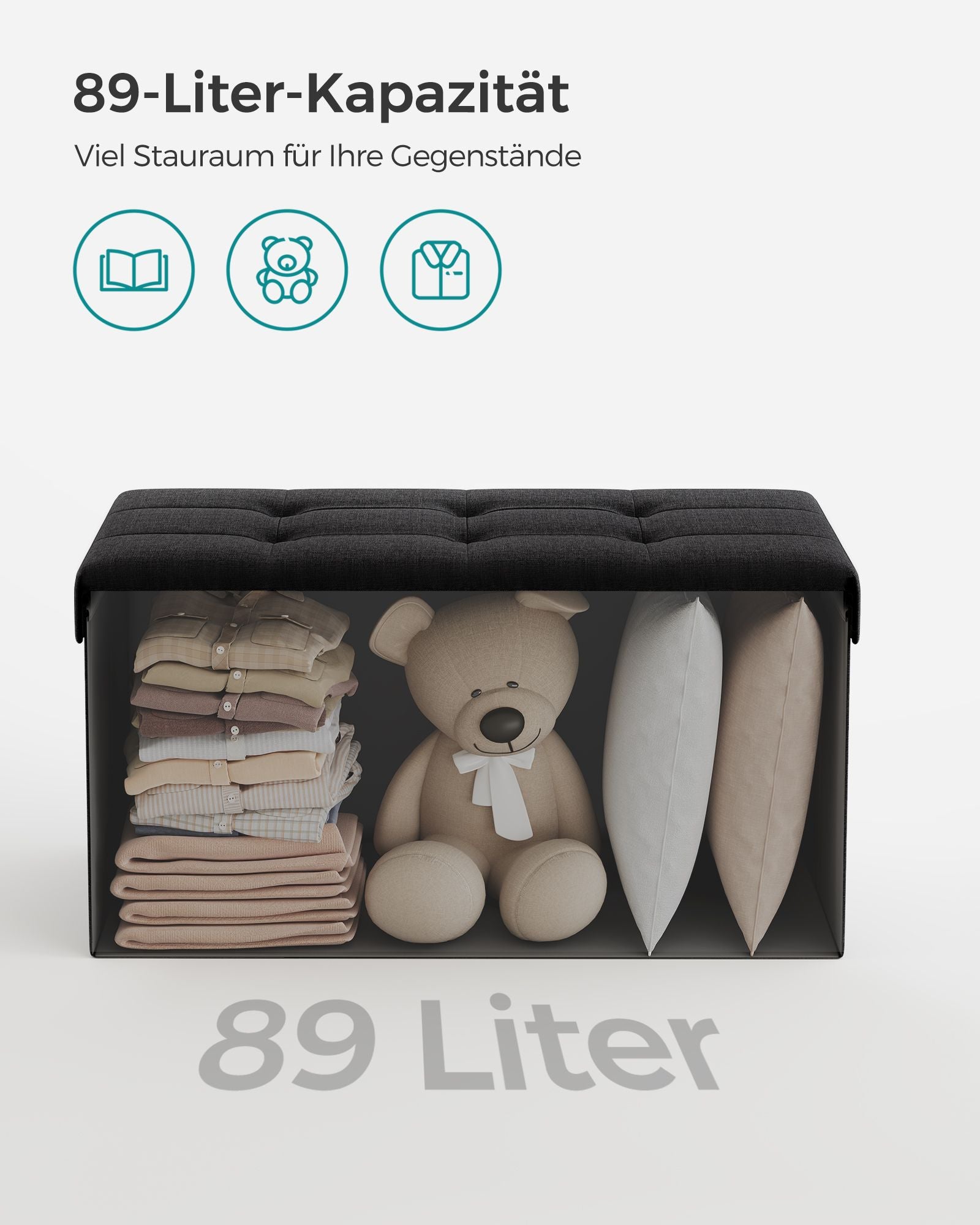Soffa - 76 cm - vikbar med lagringsutrymme - svart