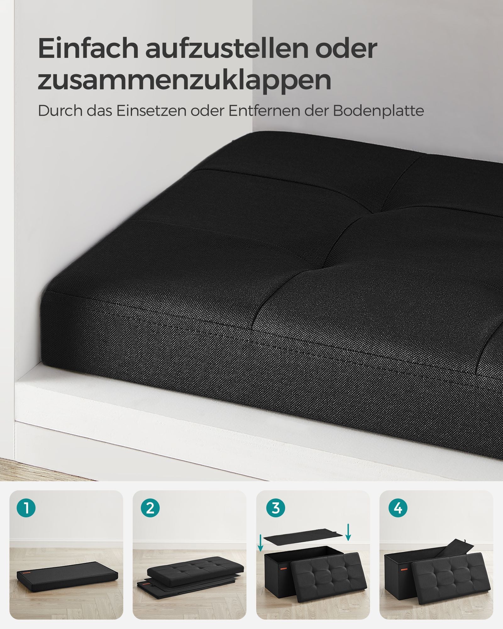 Soffa - 76 cm - vikbar med lagringsutrymme - svart