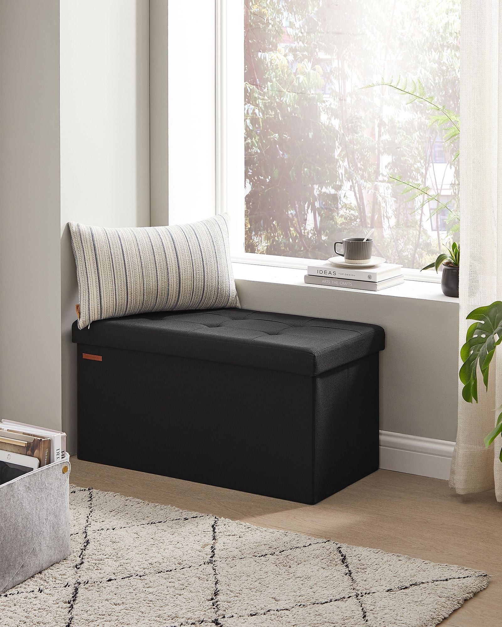Soffa - 76 cm - vikbar med lagringsutrymme - svart