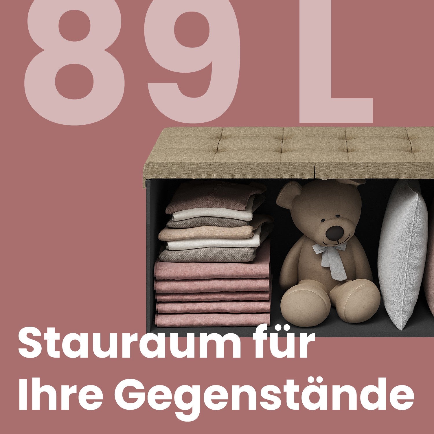 Soffa med förvaringsutrymme, fällbar sittlåda, förvaringslåda