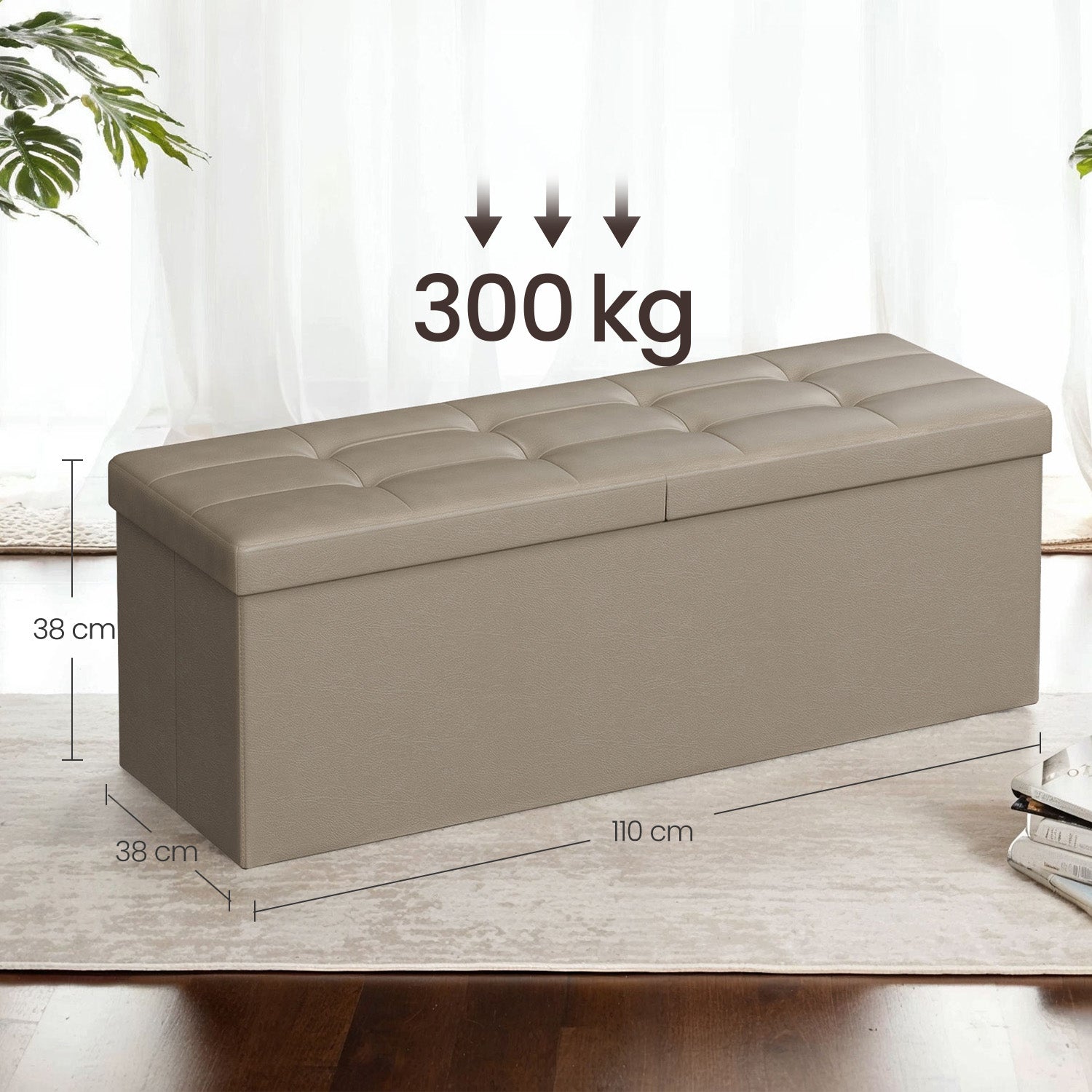 Soffa med förvaringsutrymme - Folding Seat Box - förvaringslåda - 110 cm - Grå