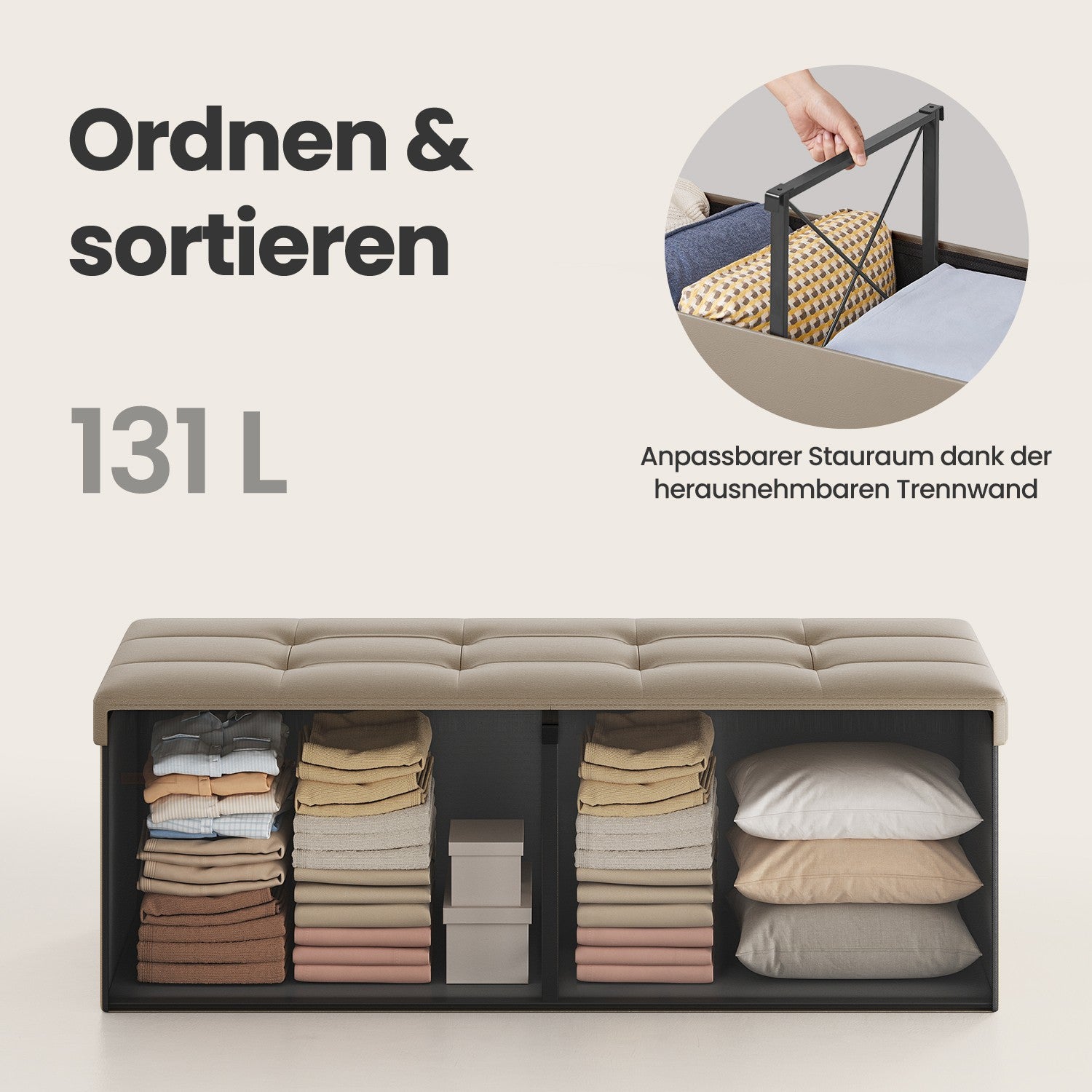 Soffa med förvaringsutrymme - Folding Seat Box - förvaringslåda - 110 cm - Grå