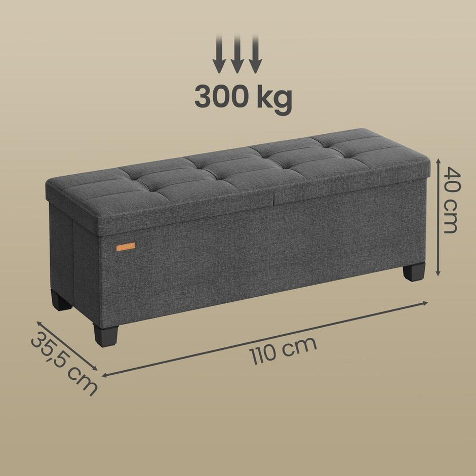 Opbergbank - 110 cm - Scharnierend Deksel - Linnenlook - Grijs
