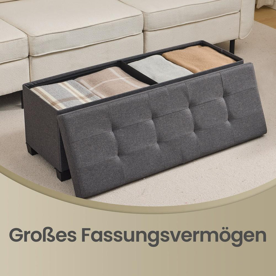 Opbergbank - 110 cm - Scharnierend Deksel - Linnenlook - Grijs