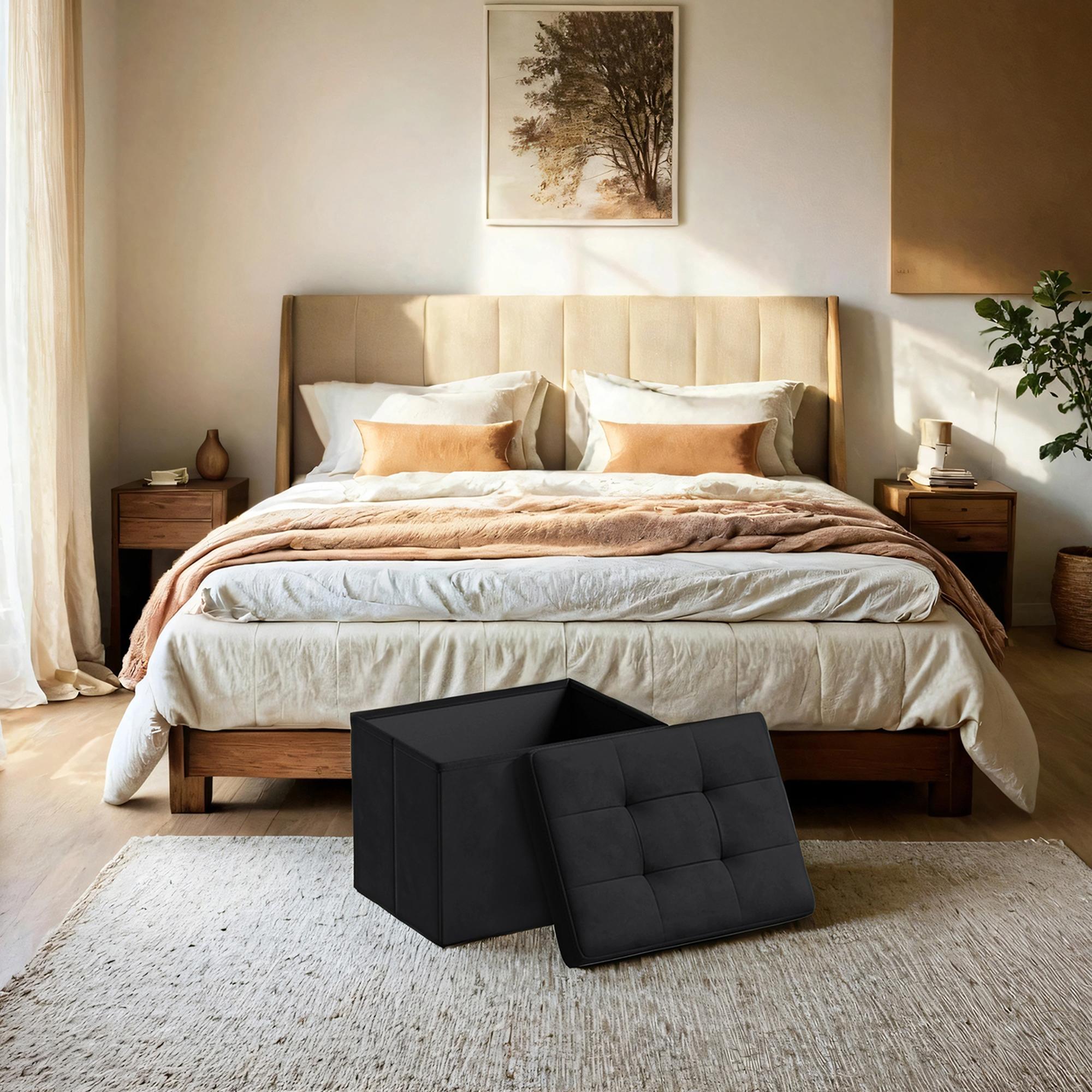 Soffa med förvaringsutrymme - Velvet Seat Box med lock - Fällbar lagringslåda - Anthracite