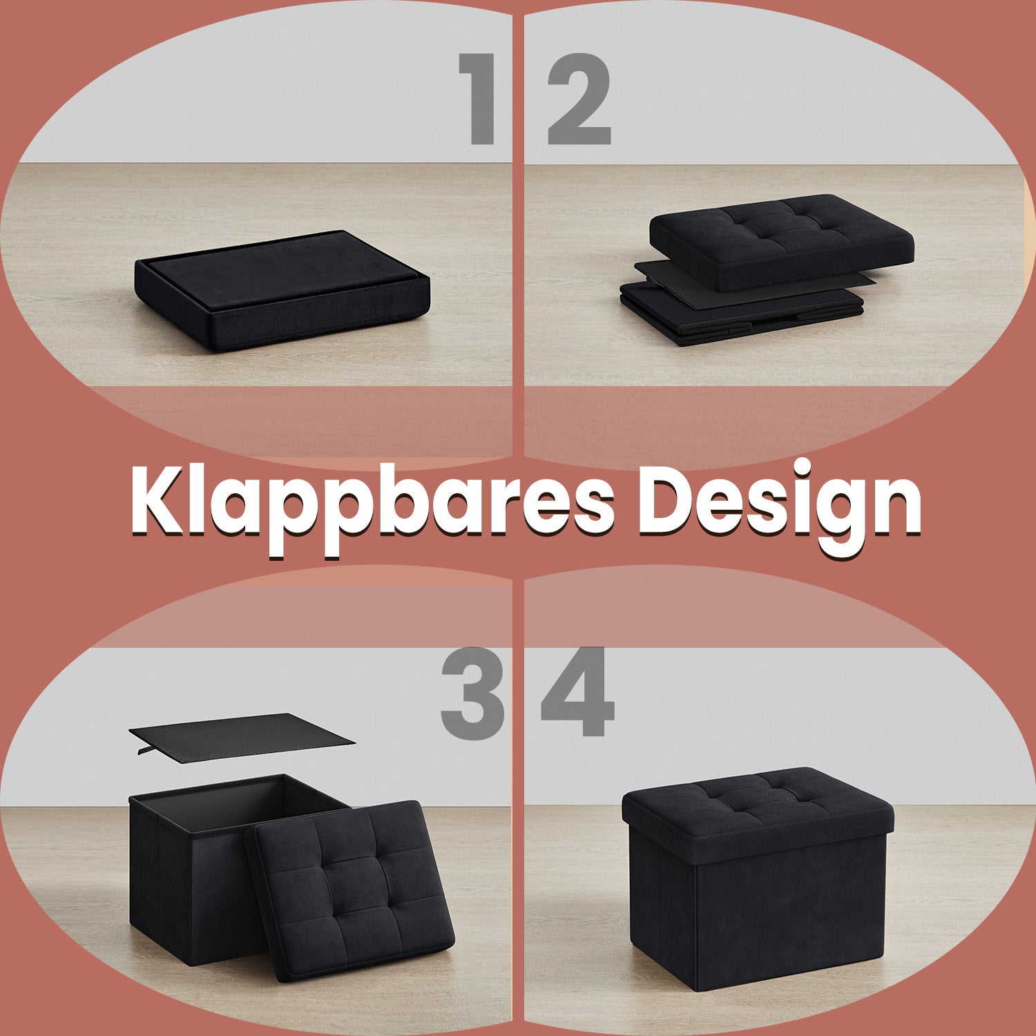 Soffa med förvaringsutrymme - Velvet Seat Box med lock - Fällbar lagringslåda - Anthracite