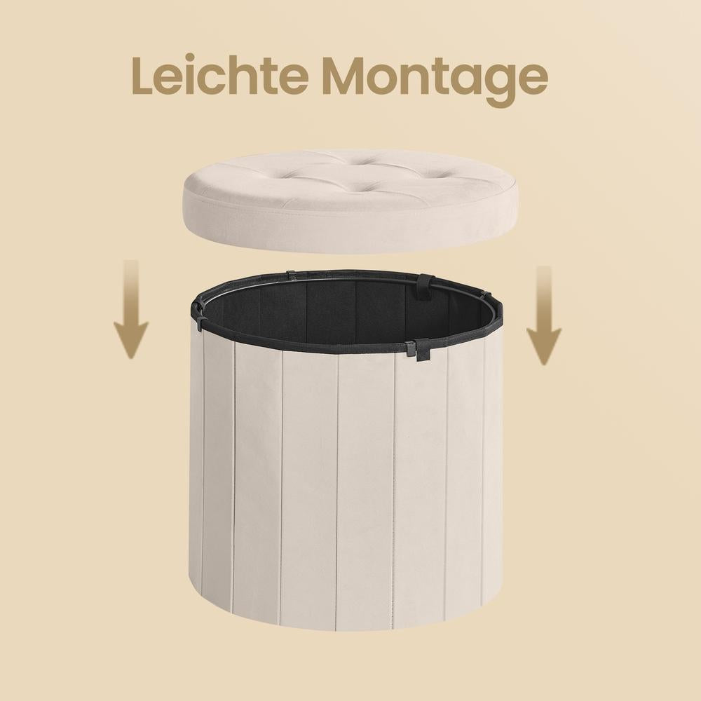 Poef - Rond - Met Opbergruimte - Afneembaar Deksel - Cappuccino Beige