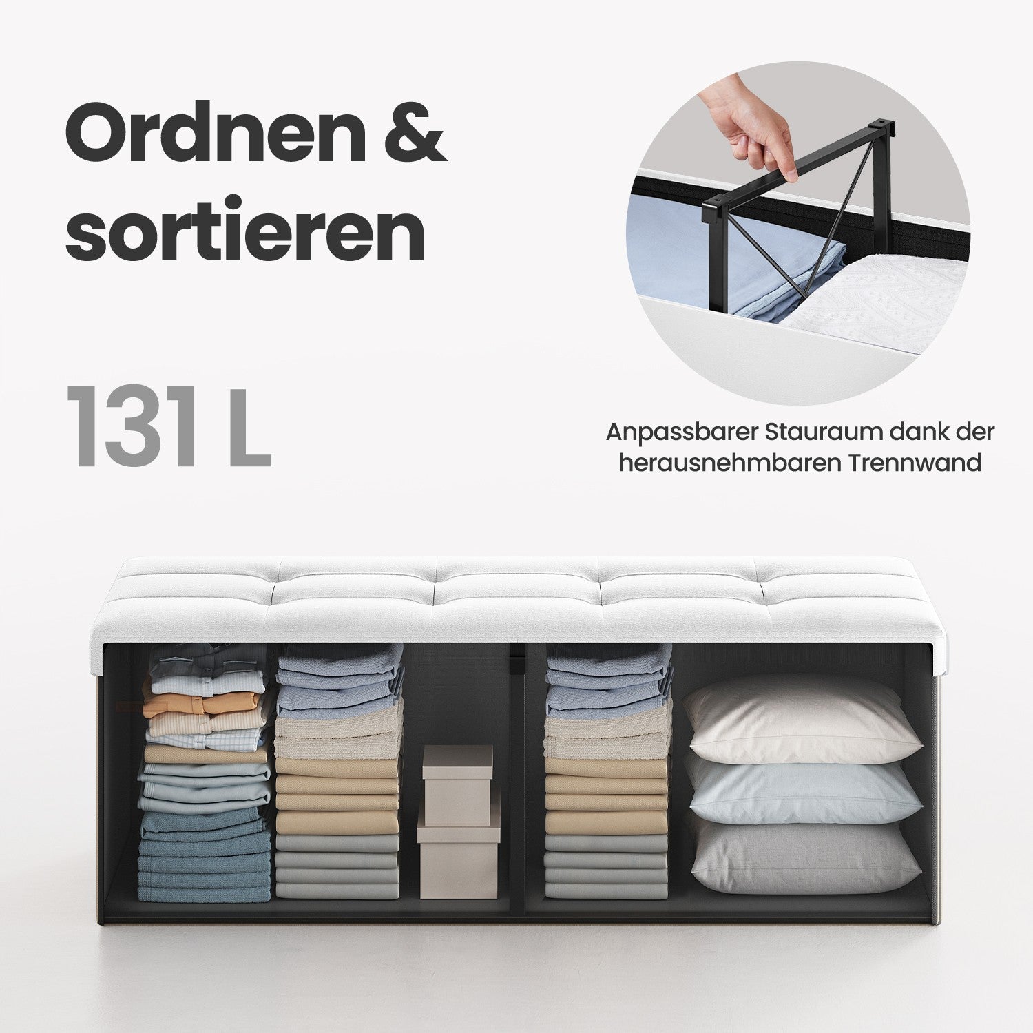 Soffa med förvaringsutrymme - Folding Seat Box - förvaringslåda - 110 cm - Grå