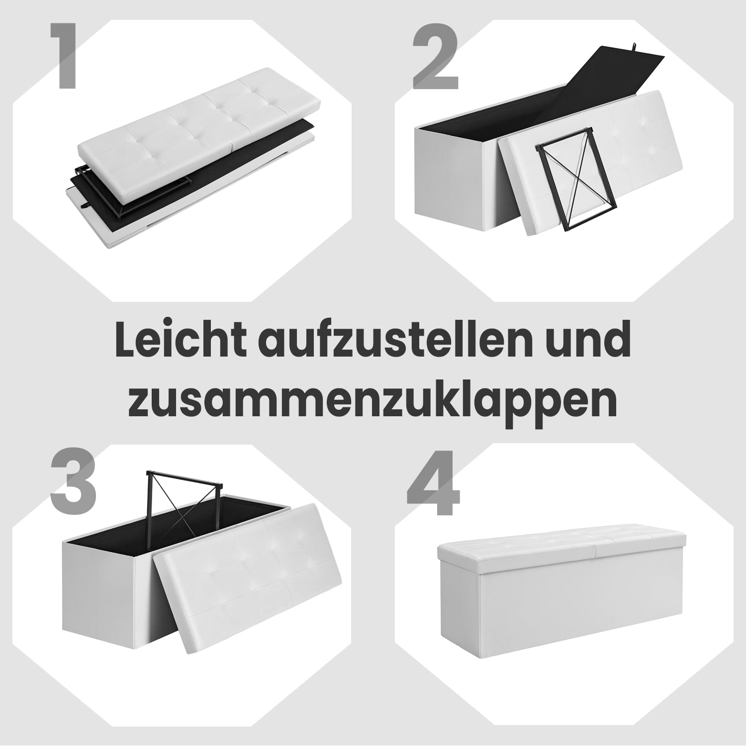 Soffa med förvaringsutrymme - Folding Seat Box - förvaringslåda - 110 cm - Grå