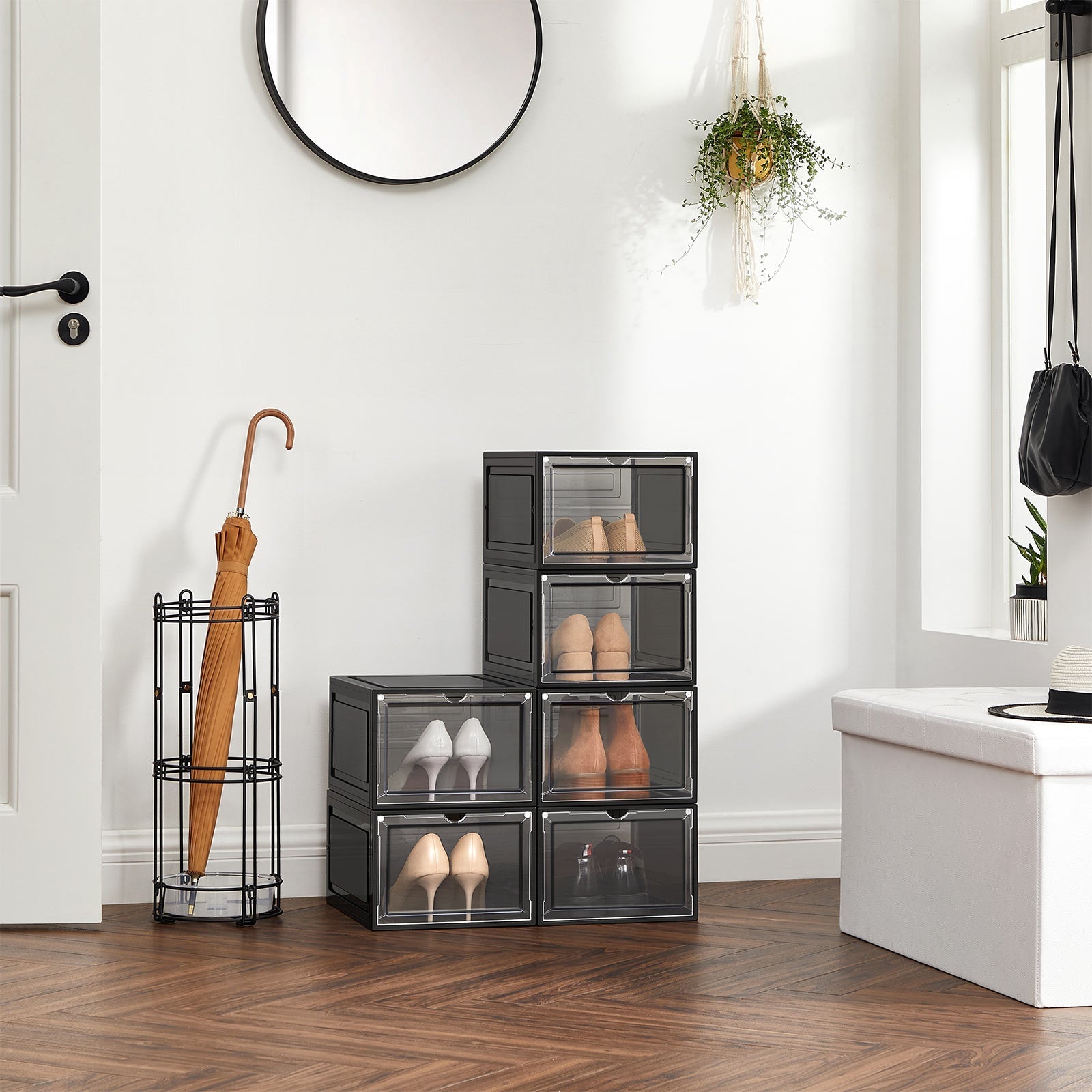 Skokartonger – Stapelbar plastförvaring – Transparent/Svart