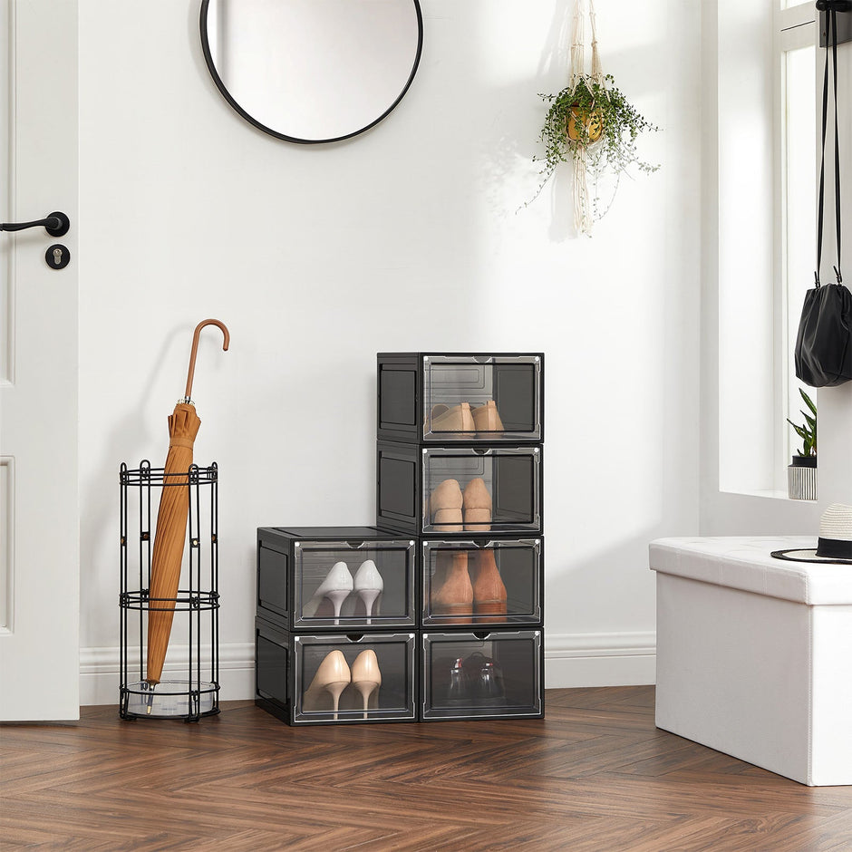 Skokartonger – Stapelbar plastförvaring – Transparent/Svart