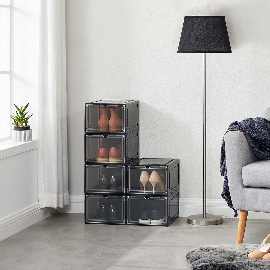 Skokartonger – Stapelbar plastförvaring – Transparent/Svart