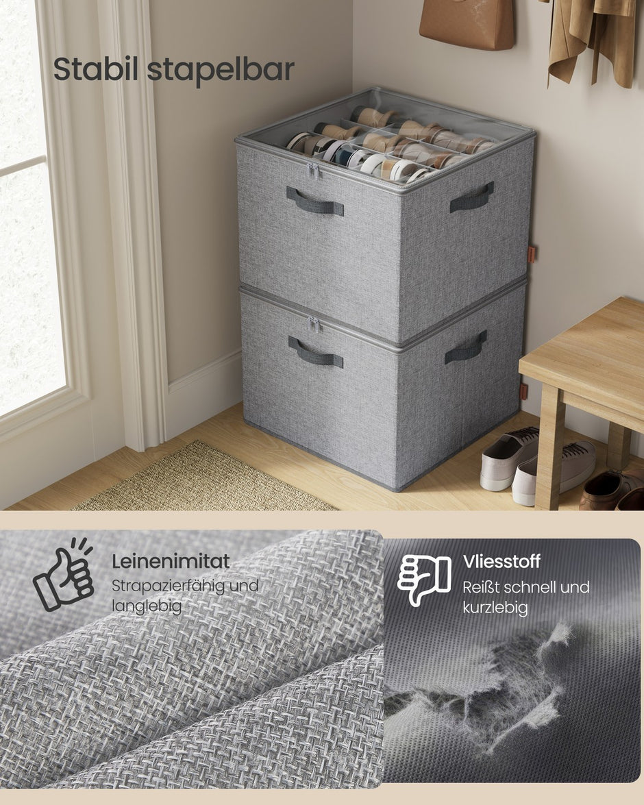 Schoenorganizer - 43 x 43 x 32 cm - voor maximaal 16 paar schoenen - verstelbare tussenschotten - stapelbaar - kleur: duifgrijs - maximum capaciteit: 18 kg