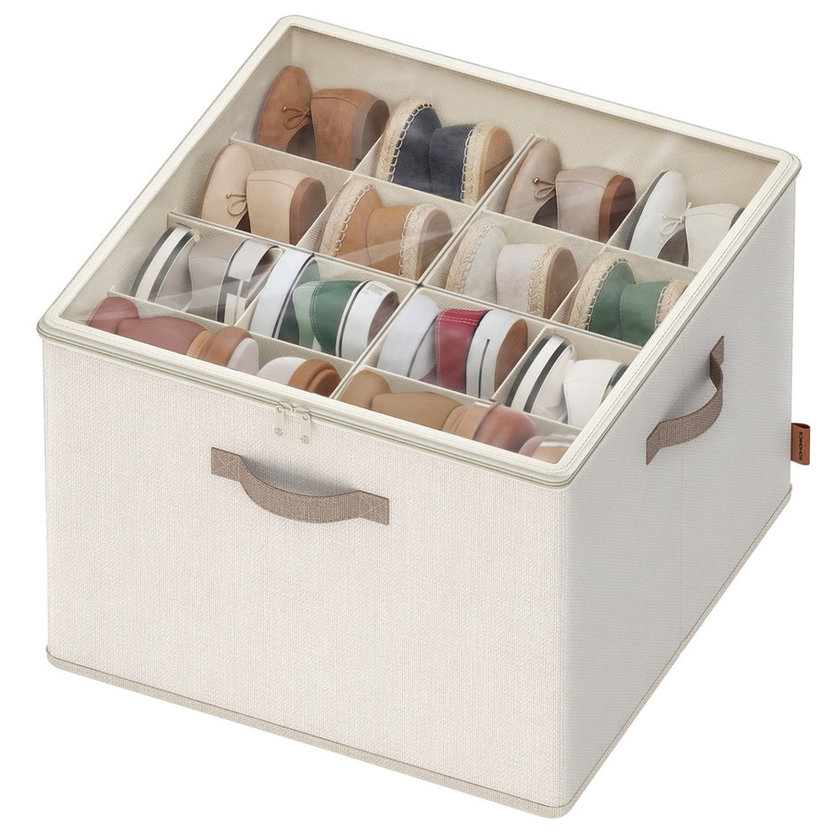 Schoenorganizer - 43 x 43 x 32 cm - voor maximaal 16 paar schoenen - verstelbare tussenschotten - stapelbaar - cappuccinobeige - maximale belasting 18 kg