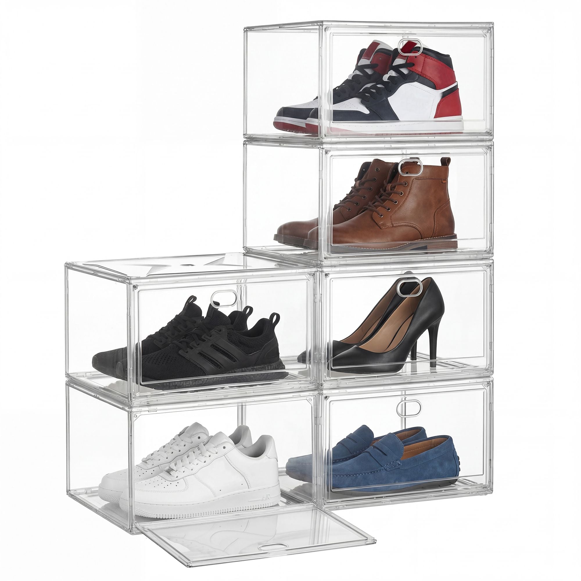 Schoenendozen - Set van 6 - Stapelbaar - Magnetische Deur - Wolkenwit