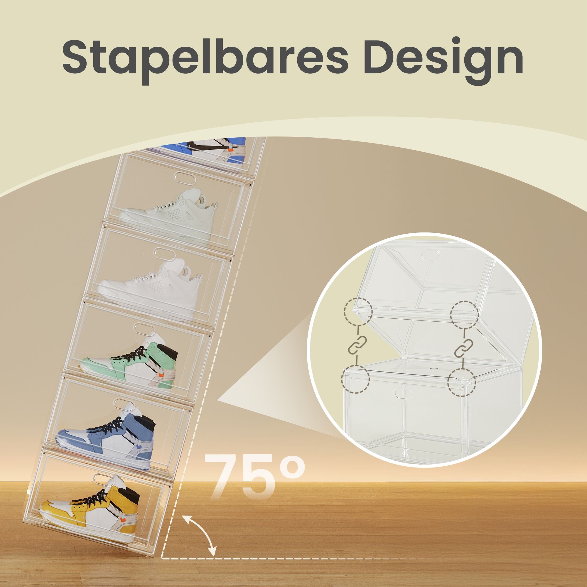 Schoenendozen - Set van 6 - Stapelbaar - Magnetische Deur - Wolkenwit