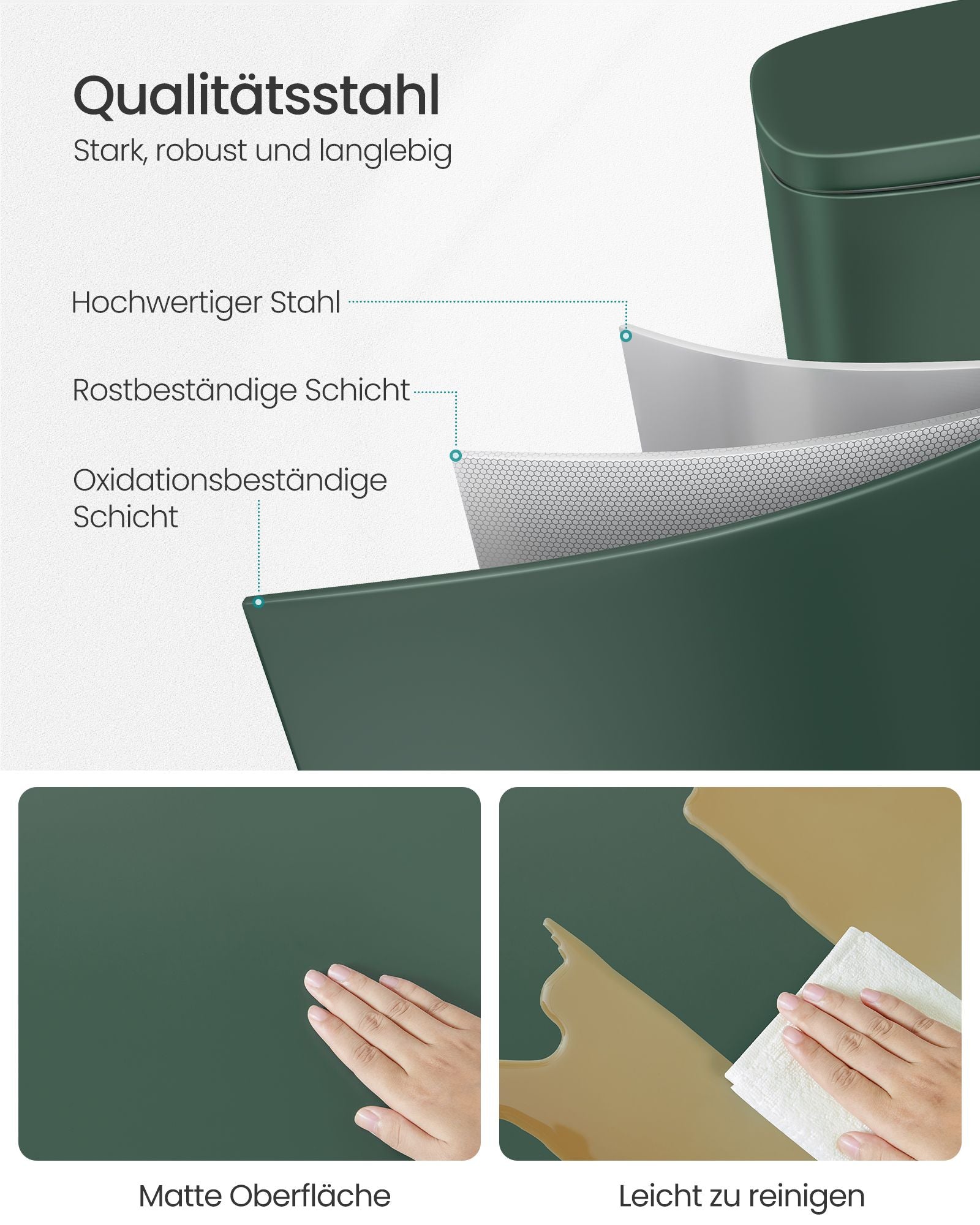 Avfallsbink - Trash - 30L - Metal - Lösterbar container - Silver