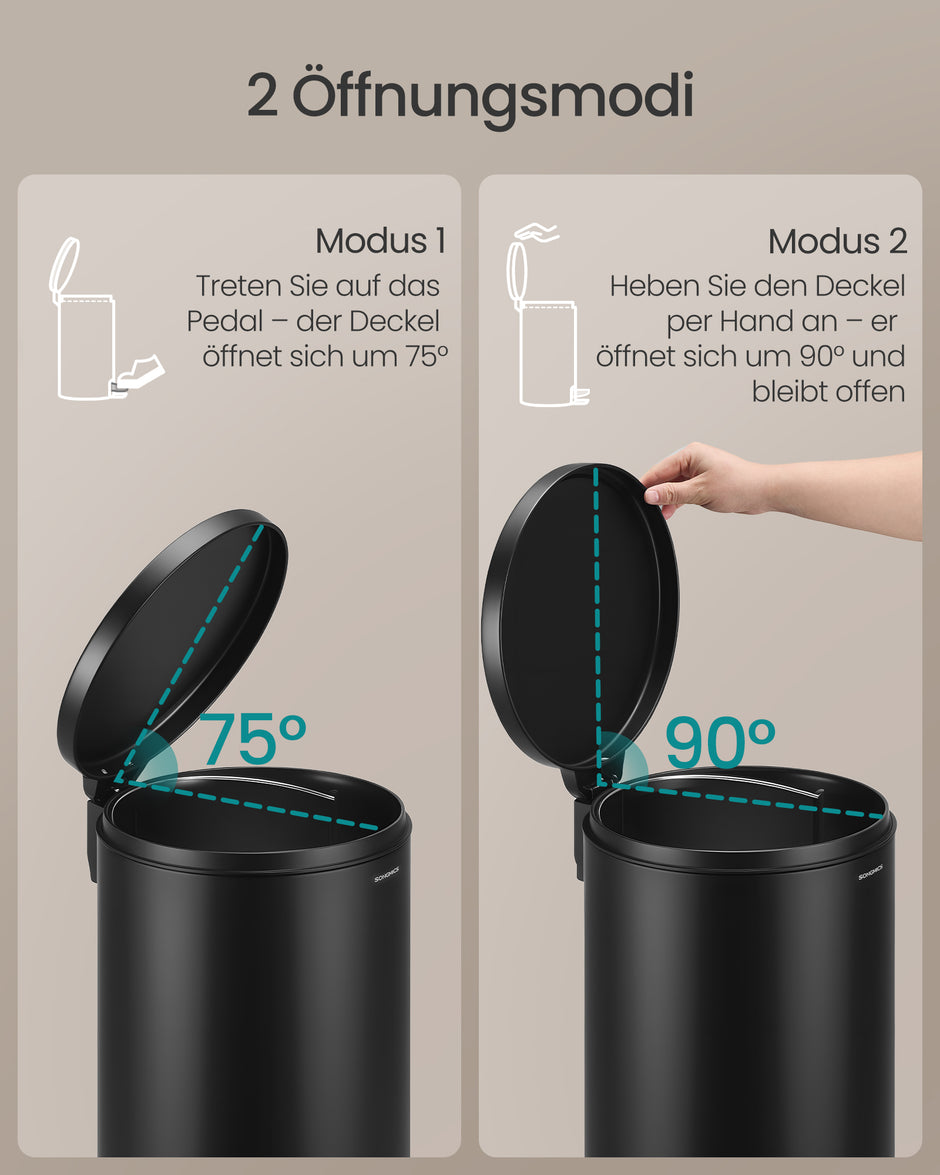 Pedaalemmer 20 Liter – Rond – Soft-Close Deksel – Uitneembare Binnenemmer – Zwart