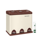 Skräp bin-3 × 8 liter-med lock och inre hink-crème-vit & brun