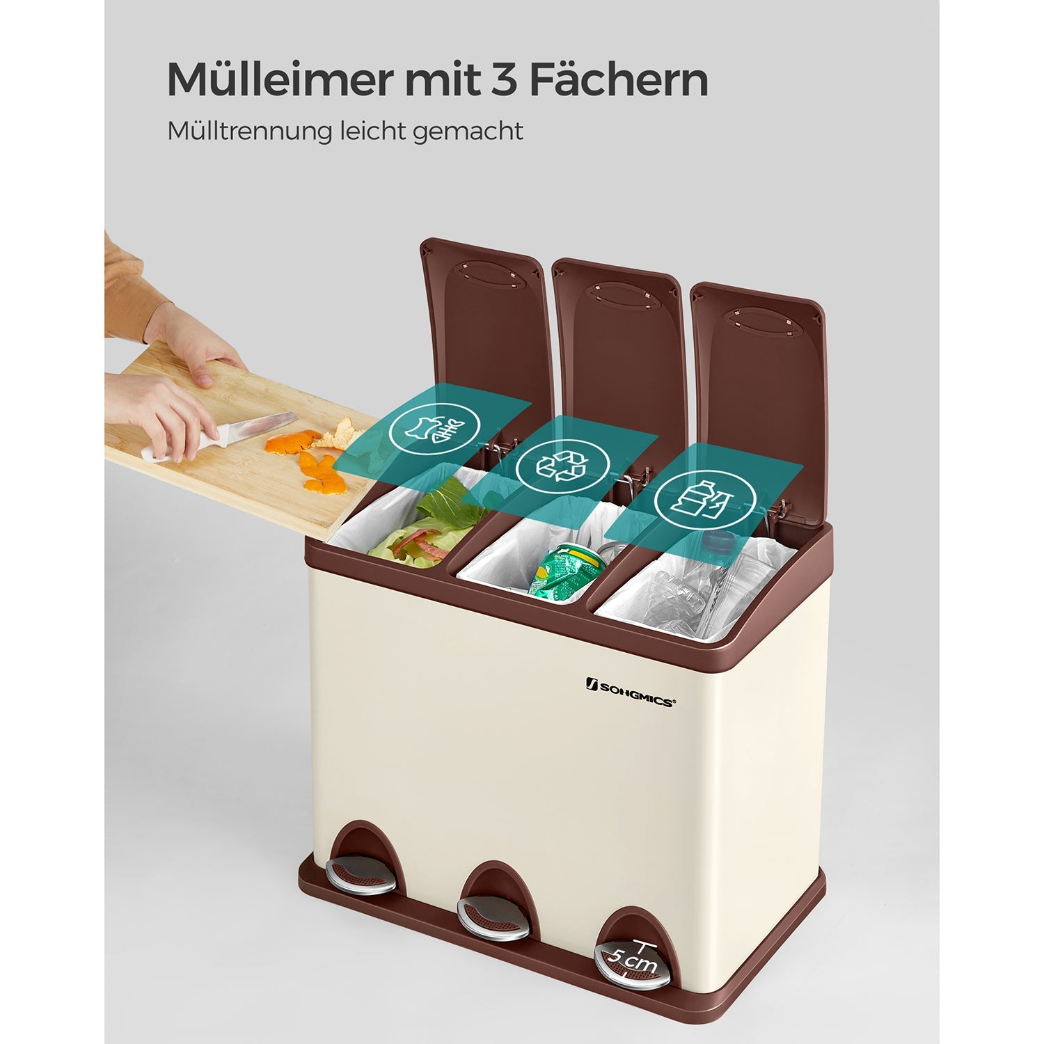 Avfallsseparation Spridande bin-pedal bin-24 liter-3-in-1-silver