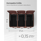 Skräp bin-3 × 8 liter-med lock och inre hink-crème-vit & brun