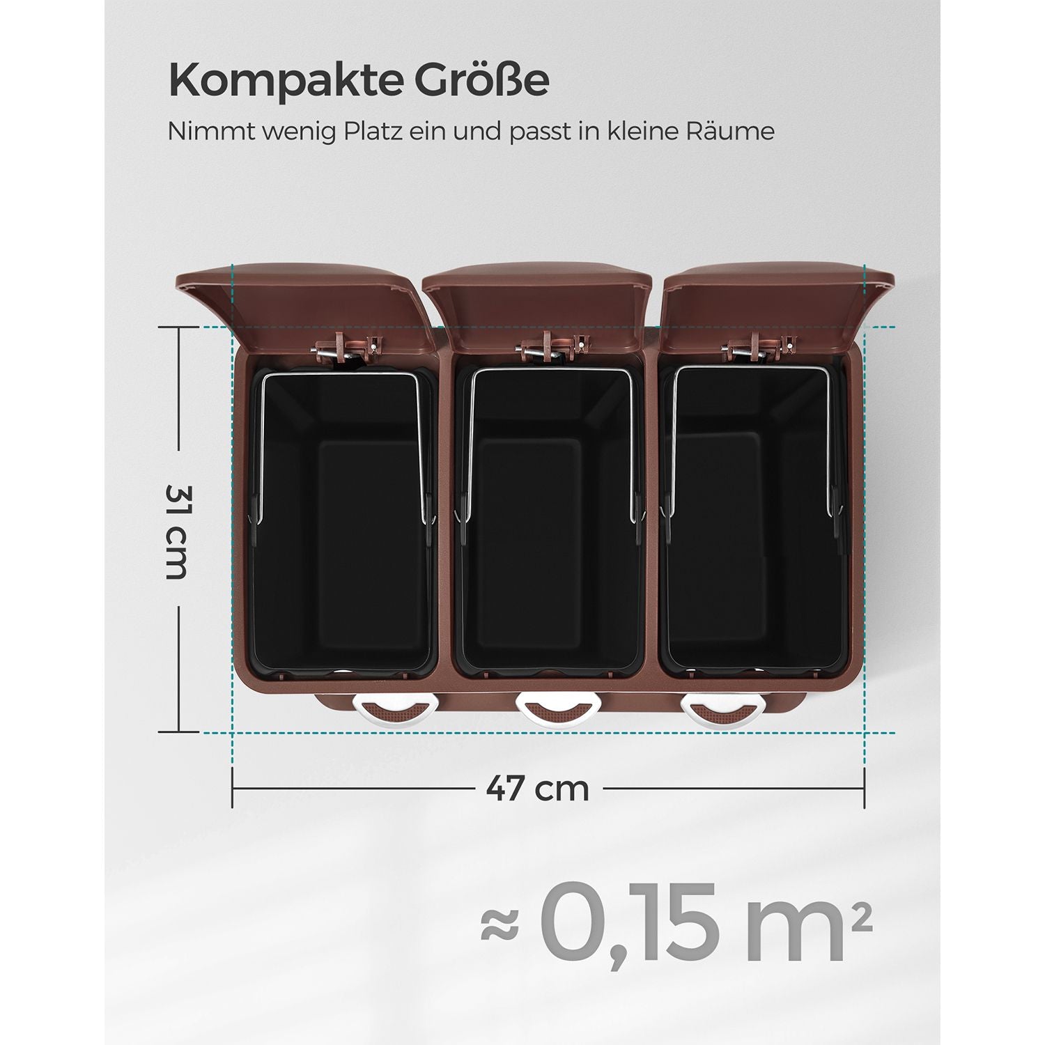 Skräp bin-3 × 8 liter-med lock och inre hink-crème-vit & brun
